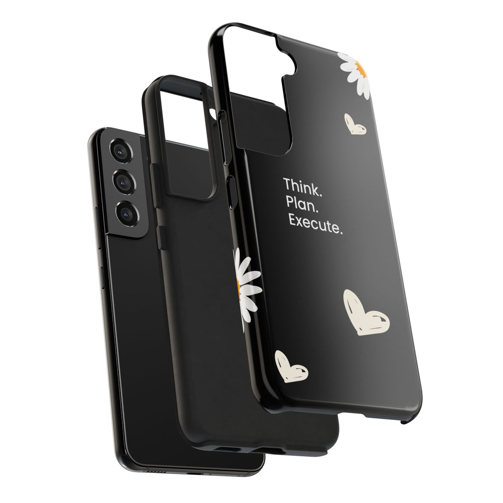 Think. Plan. Execute. Black Floral Tough Phone Case