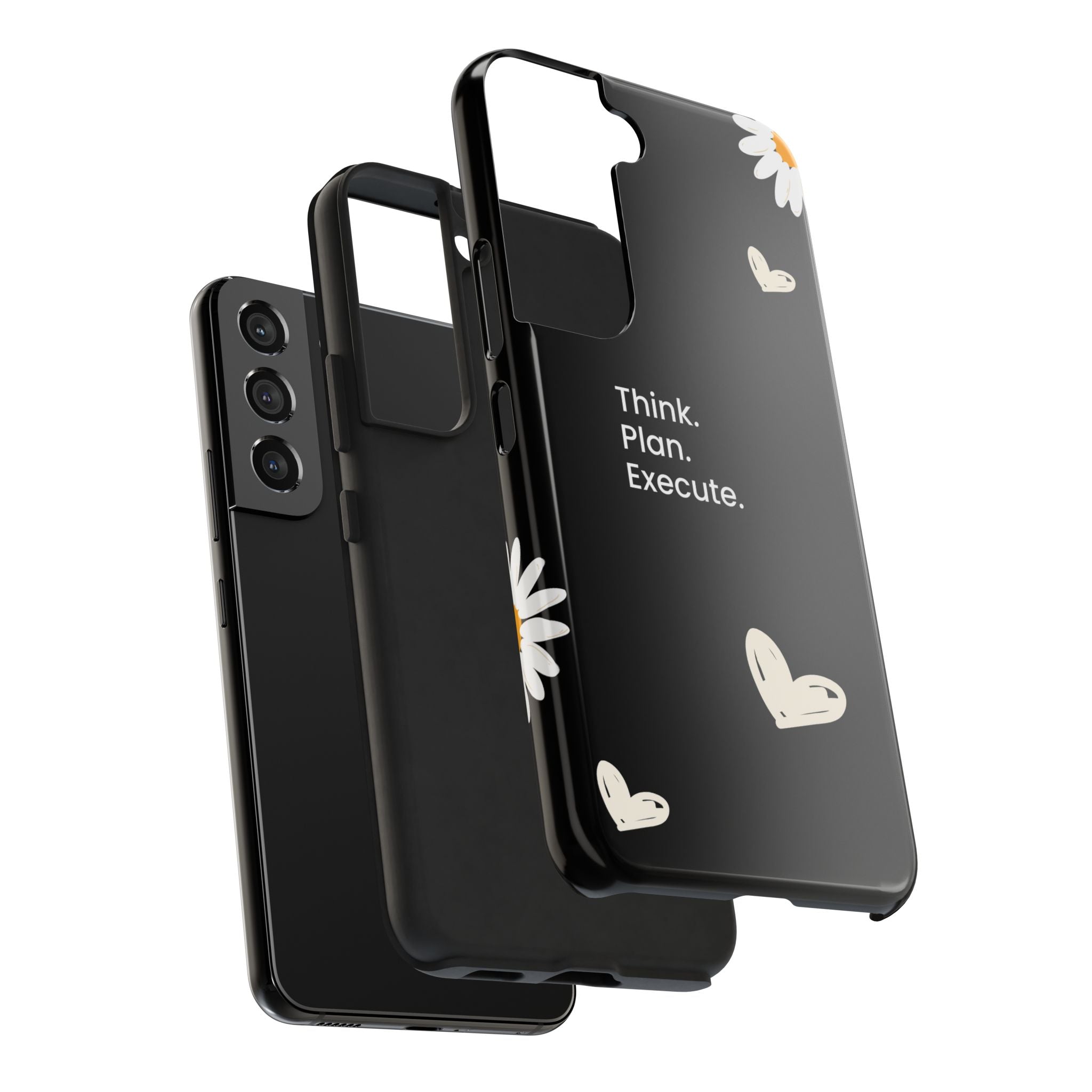 Think. Plan. Execute. Black Floral Tough Phone Case