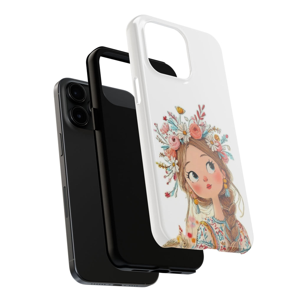Floral Boho Girl Tough Phone Case — Cute Flower Crown Protection