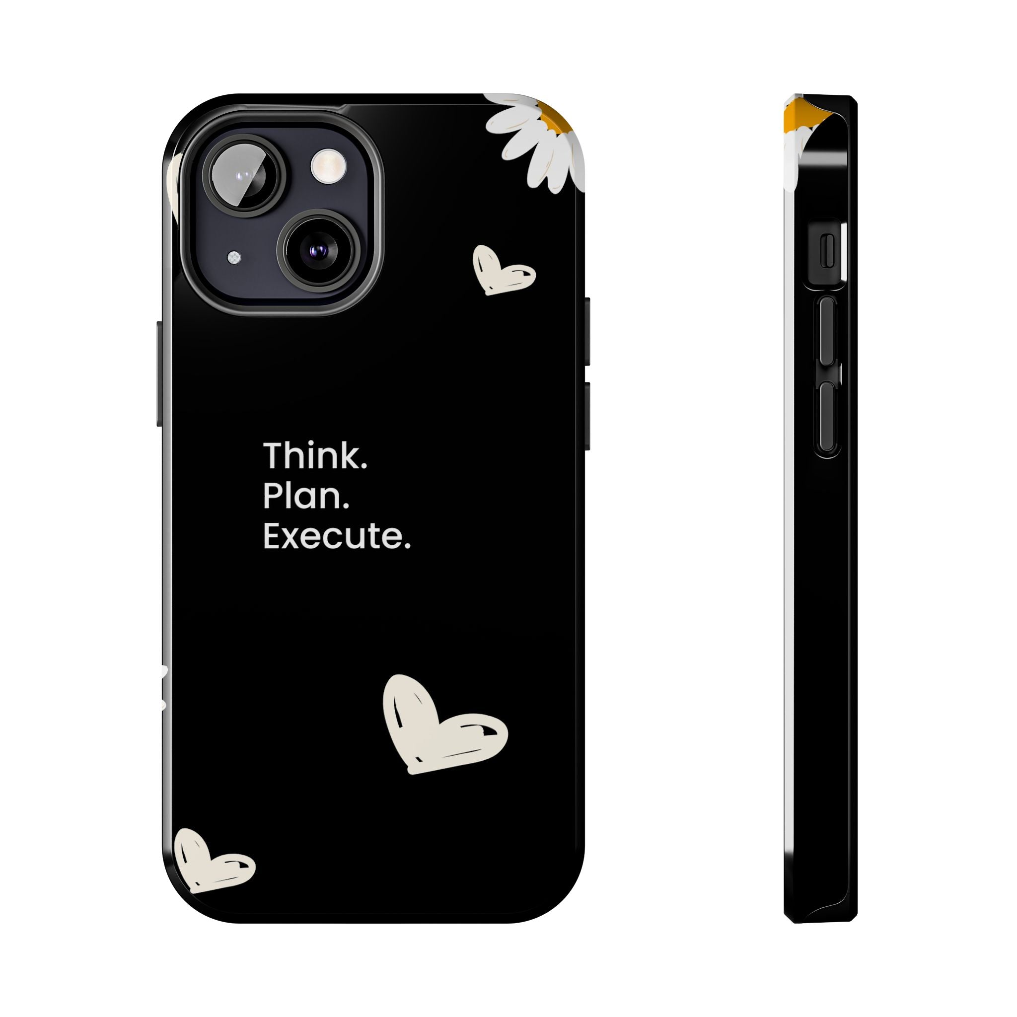 Think. Plan. Execute. Black Floral Tough Phone Case