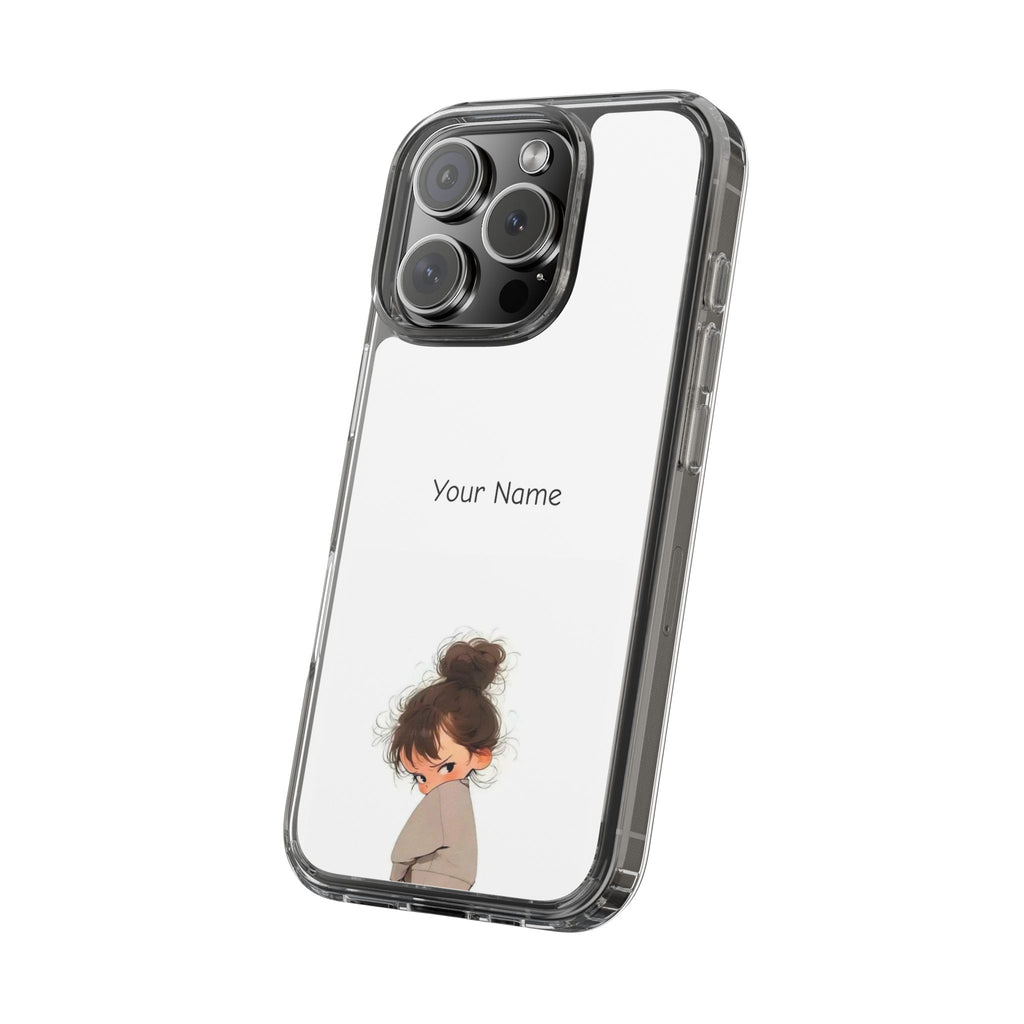 Personalized Clear Phone Case — Cute Girl Illustration with Custom Name