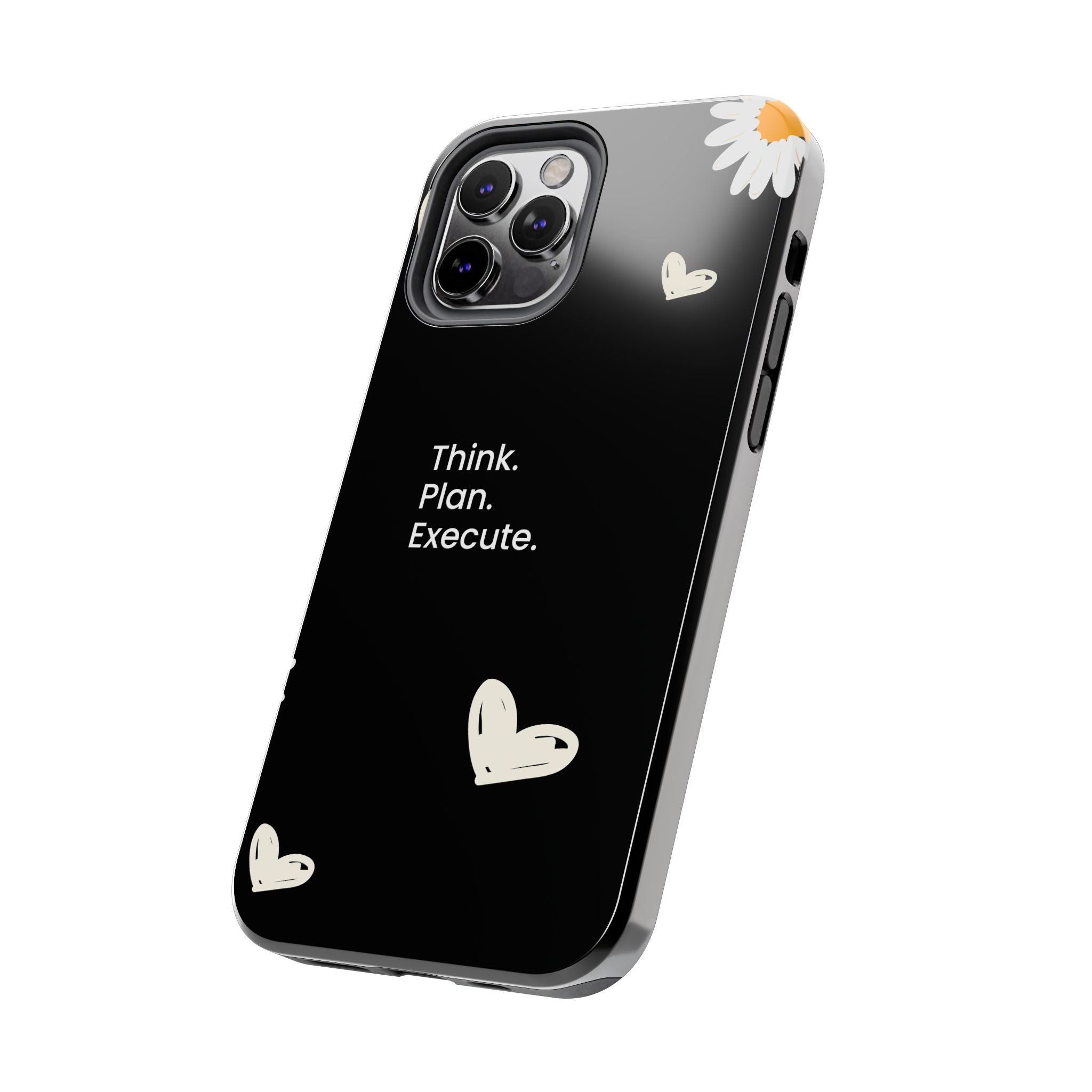 Think. Plan. Execute. Black Floral Tough Phone Case