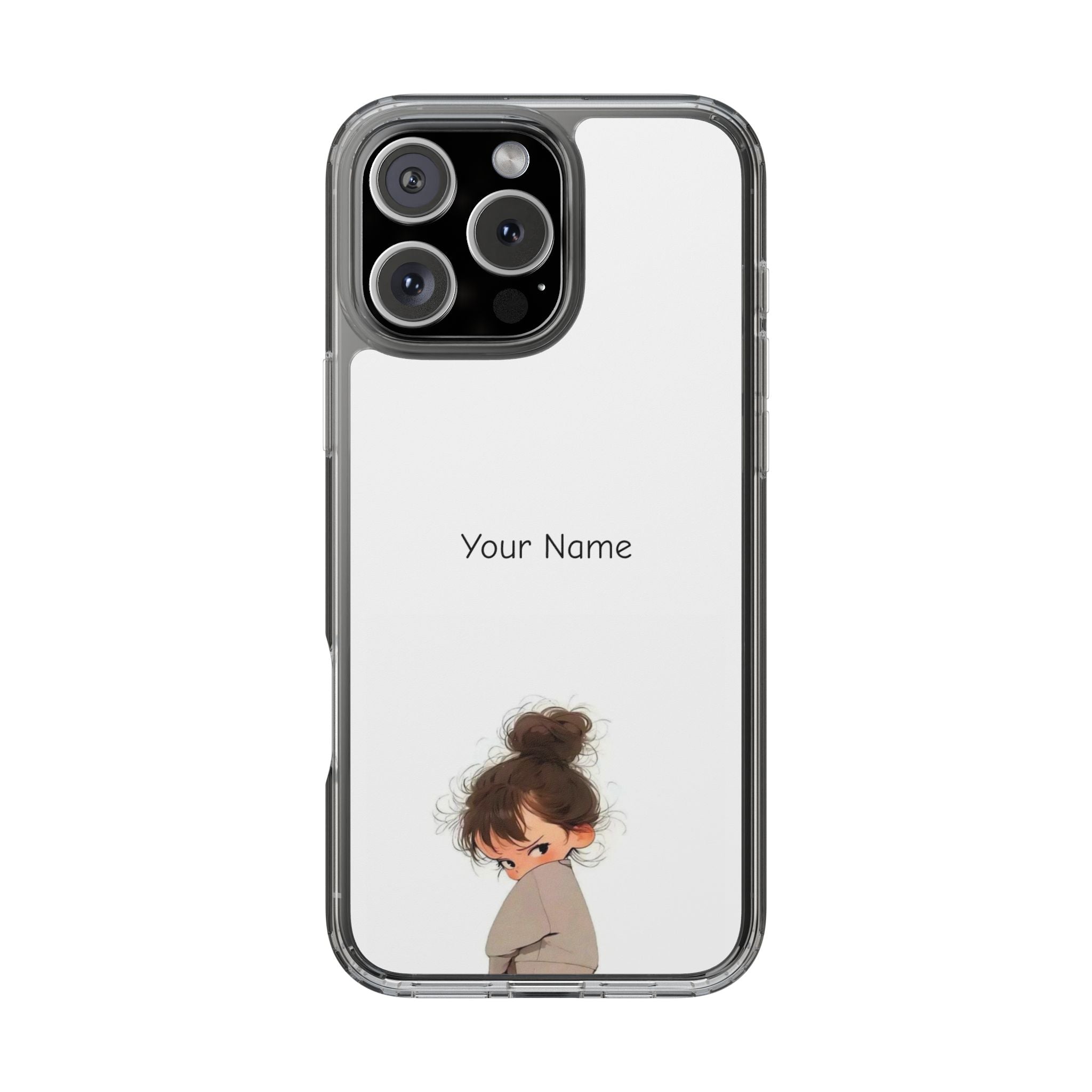 Personalized Clear Phone Case — Cute Girl Illustration with Custom Name