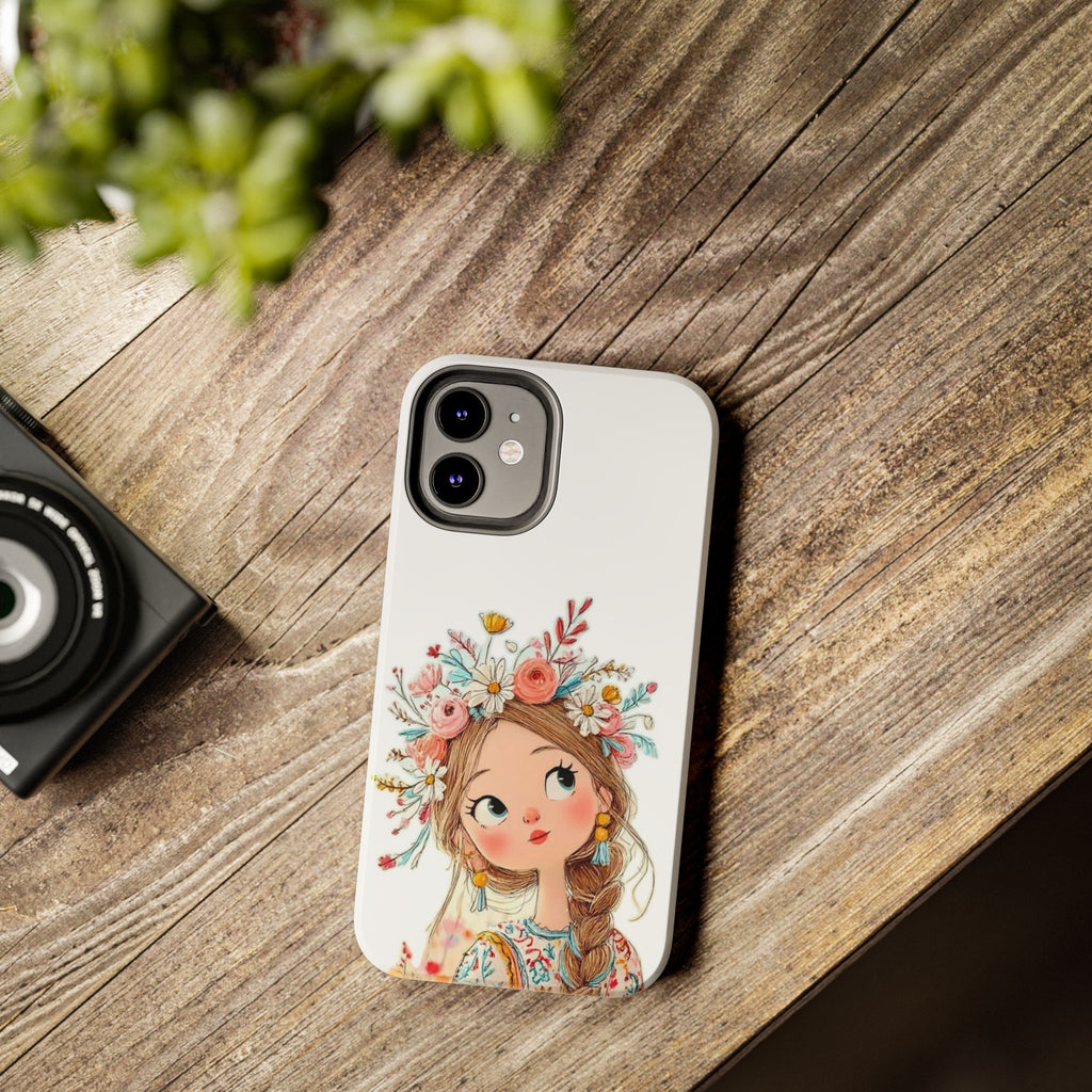 Floral Boho Girl Tough Phone Case — Cute Flower Crown Protection