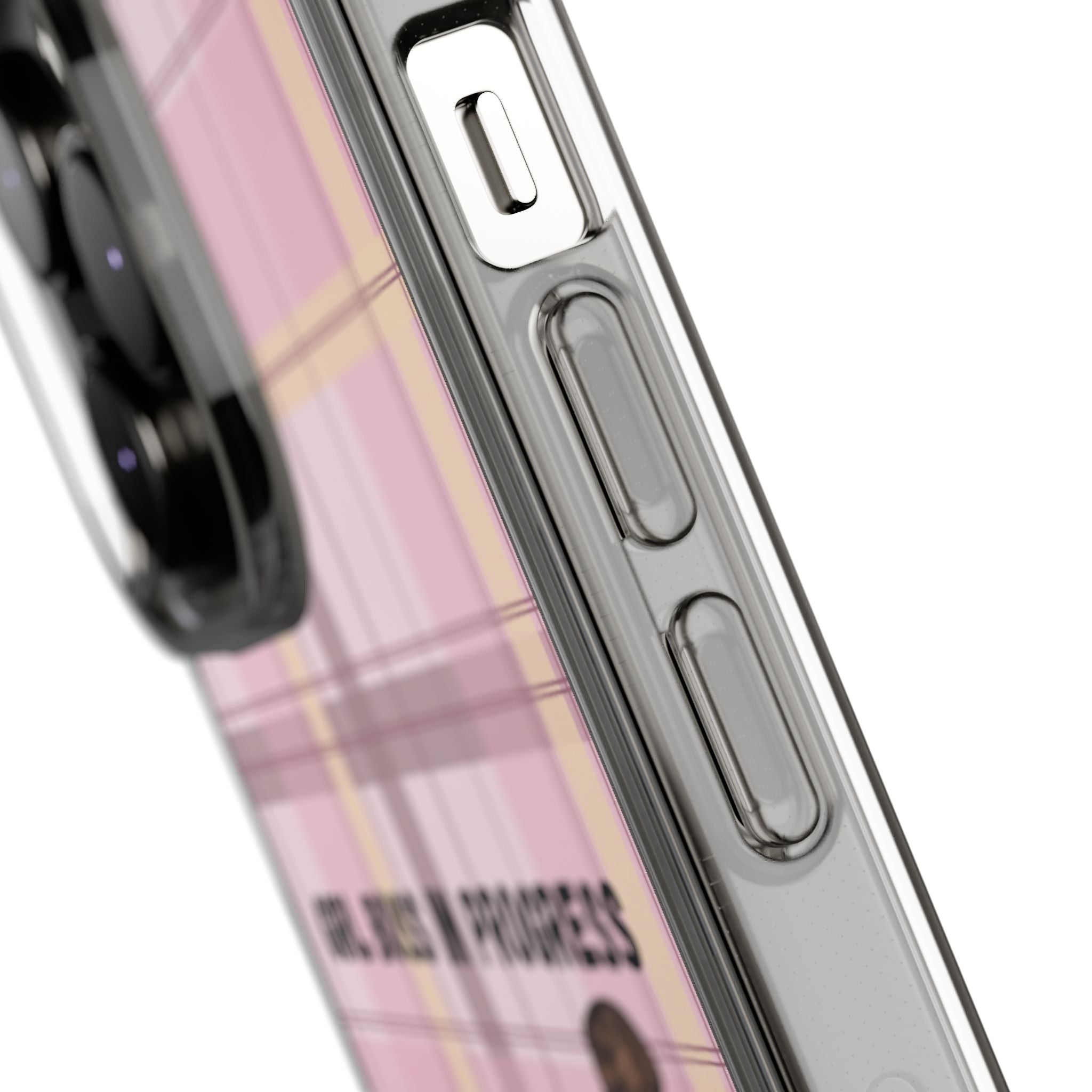 Girl Boss in Progress Clear Phone Case – Pink Plaid Feminine iPhone Cover
