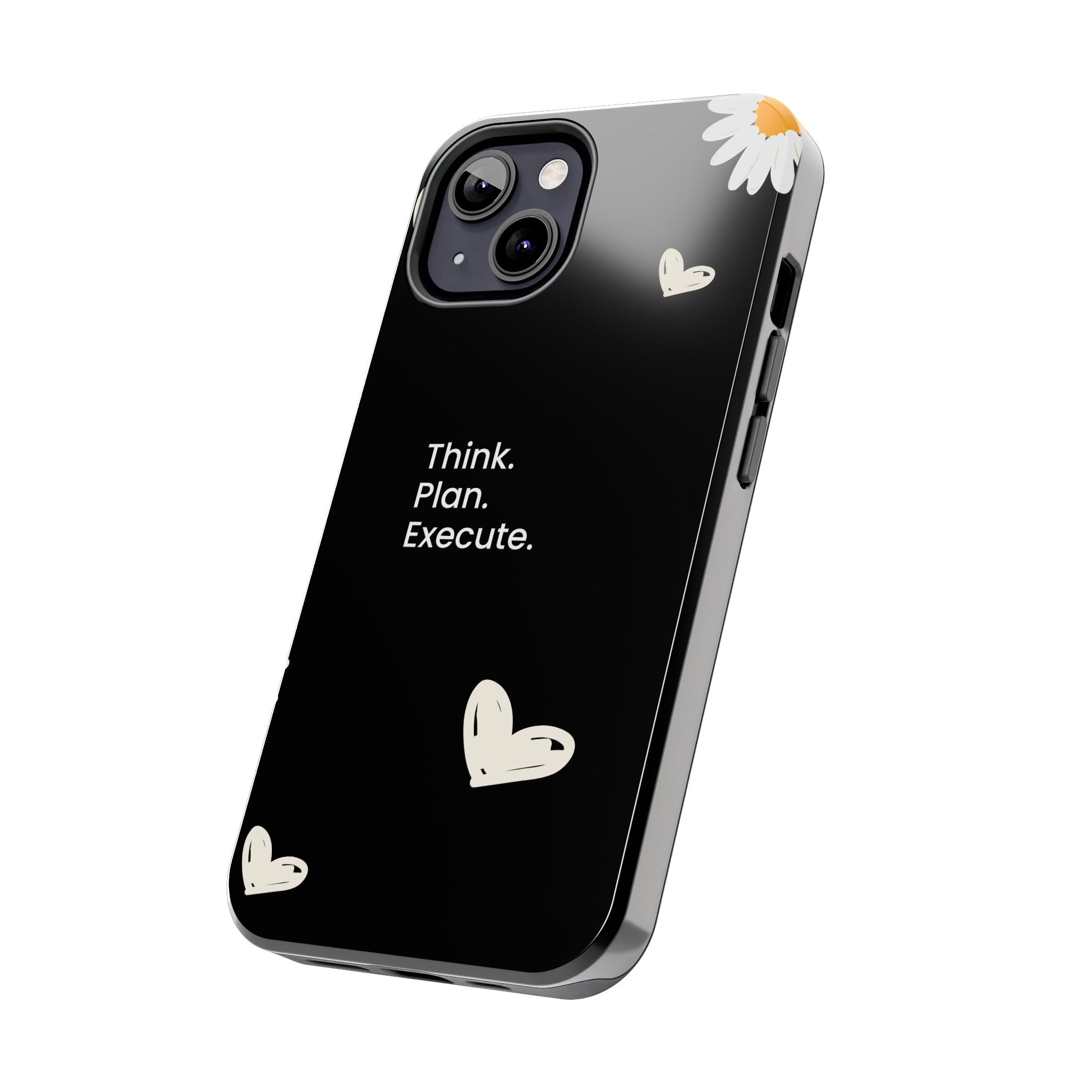 Think. Plan. Execute. Black Floral Tough Phone Case