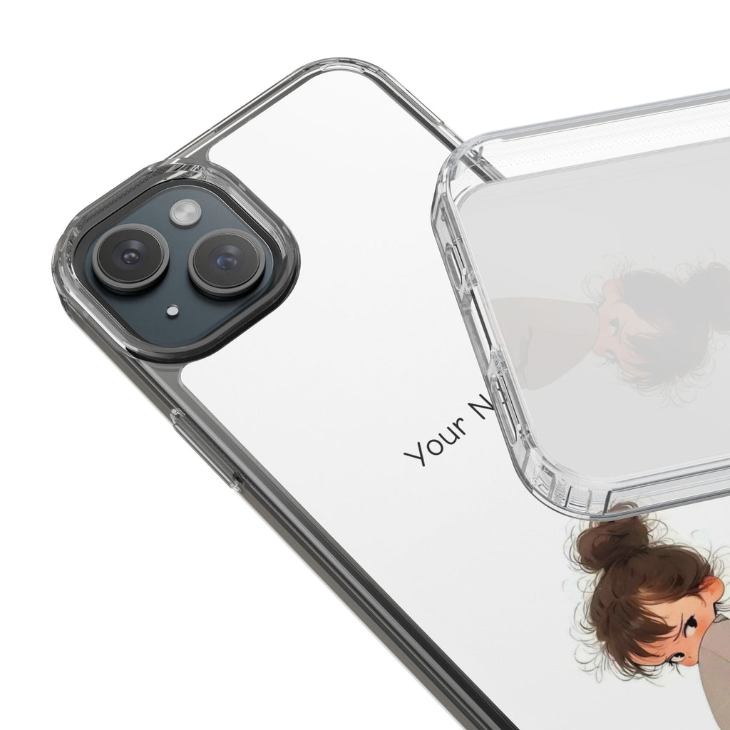 Personalized Clear Phone Case — Cute Girl Illustration with Custom Name