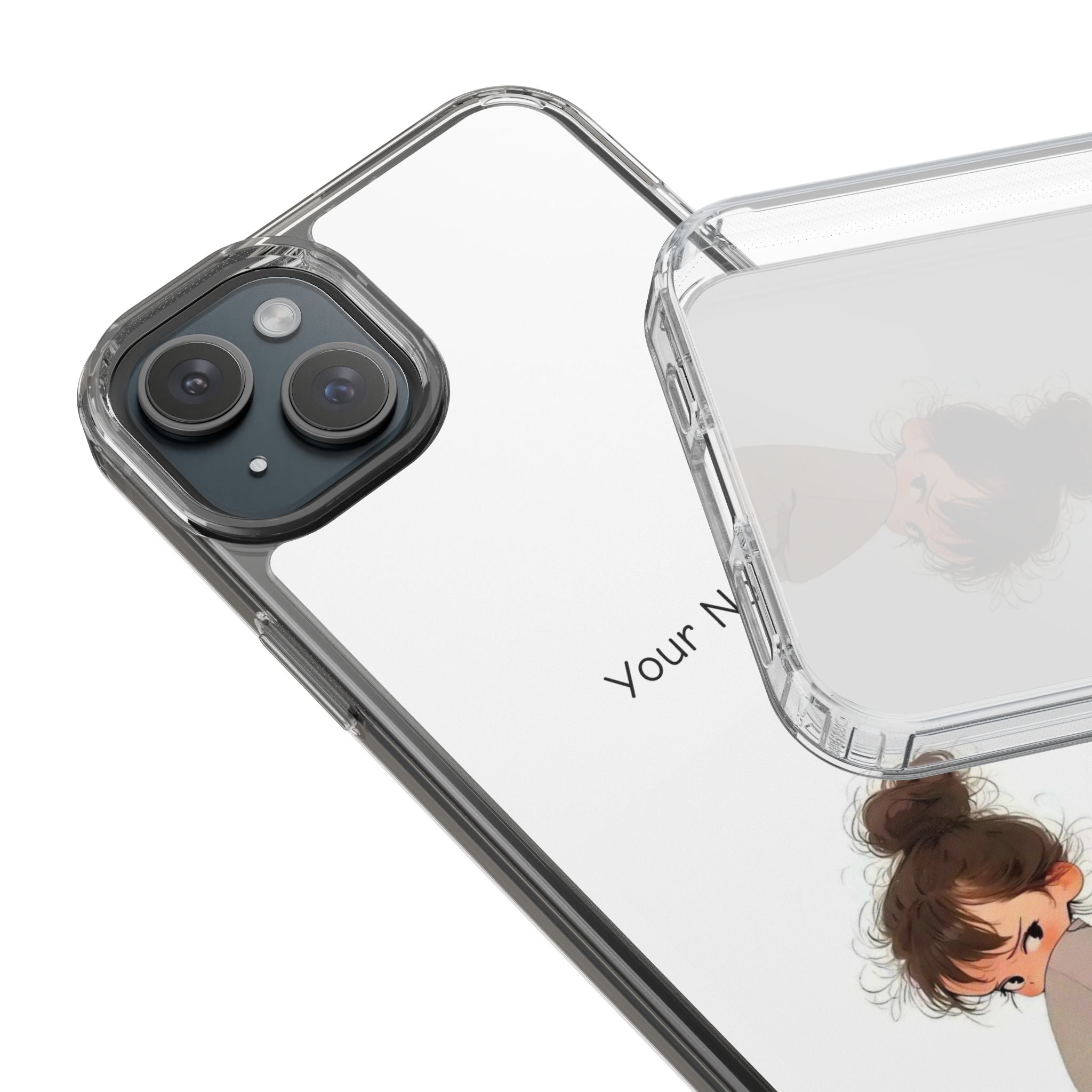 Personalized Clear Phone Case — Cute Girl Illustration with Custom Name