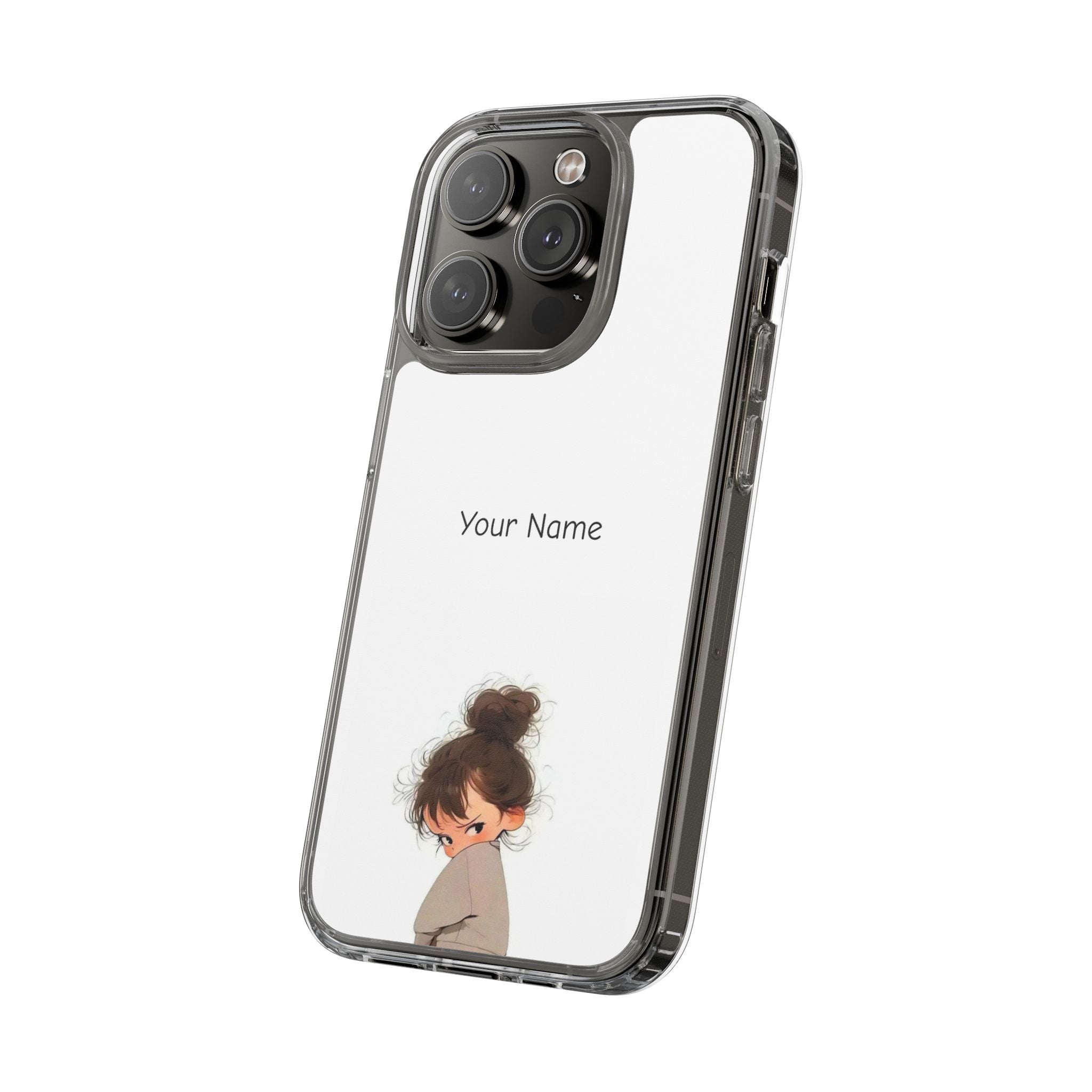 Personalized Clear Phone Case — Cute Girl Illustration with Custom Name