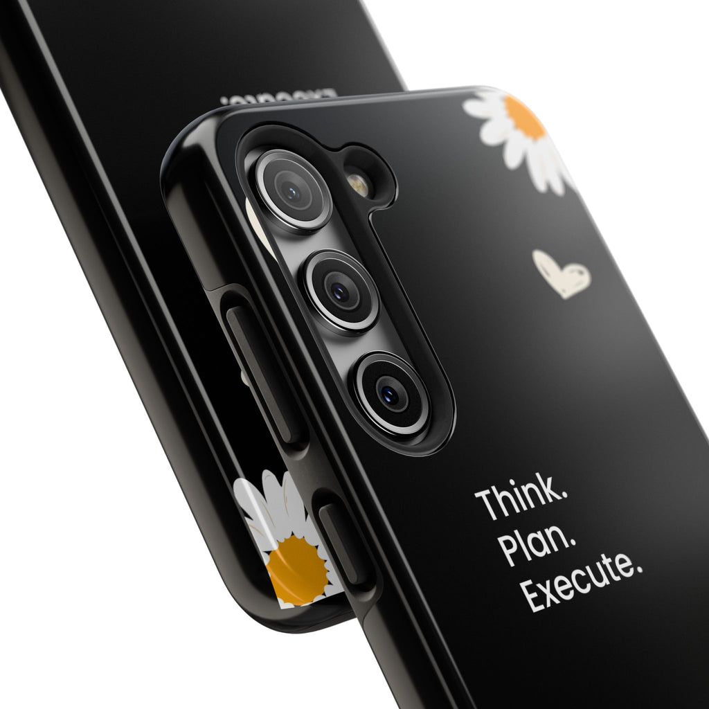 Think. Plan. Execute. Black Floral Tough Phone Case