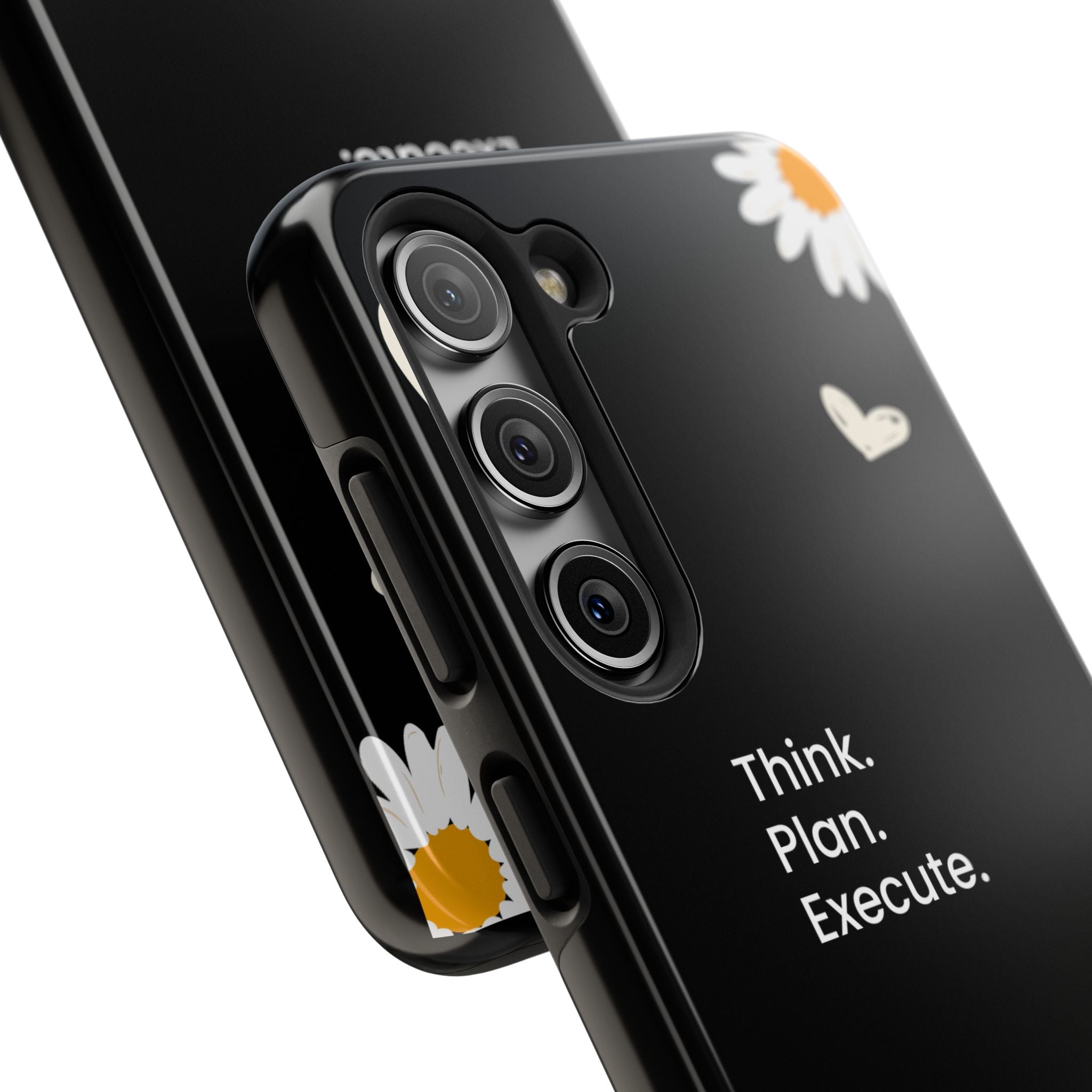 Think. Plan. Execute. Black Floral Tough Phone Case
