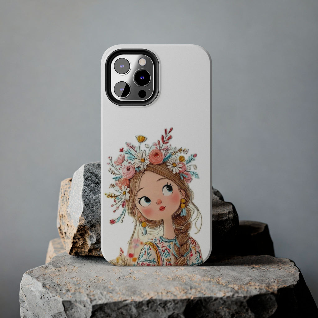 Floral Boho Girl Tough Phone Case — Cute Flower Crown Protection