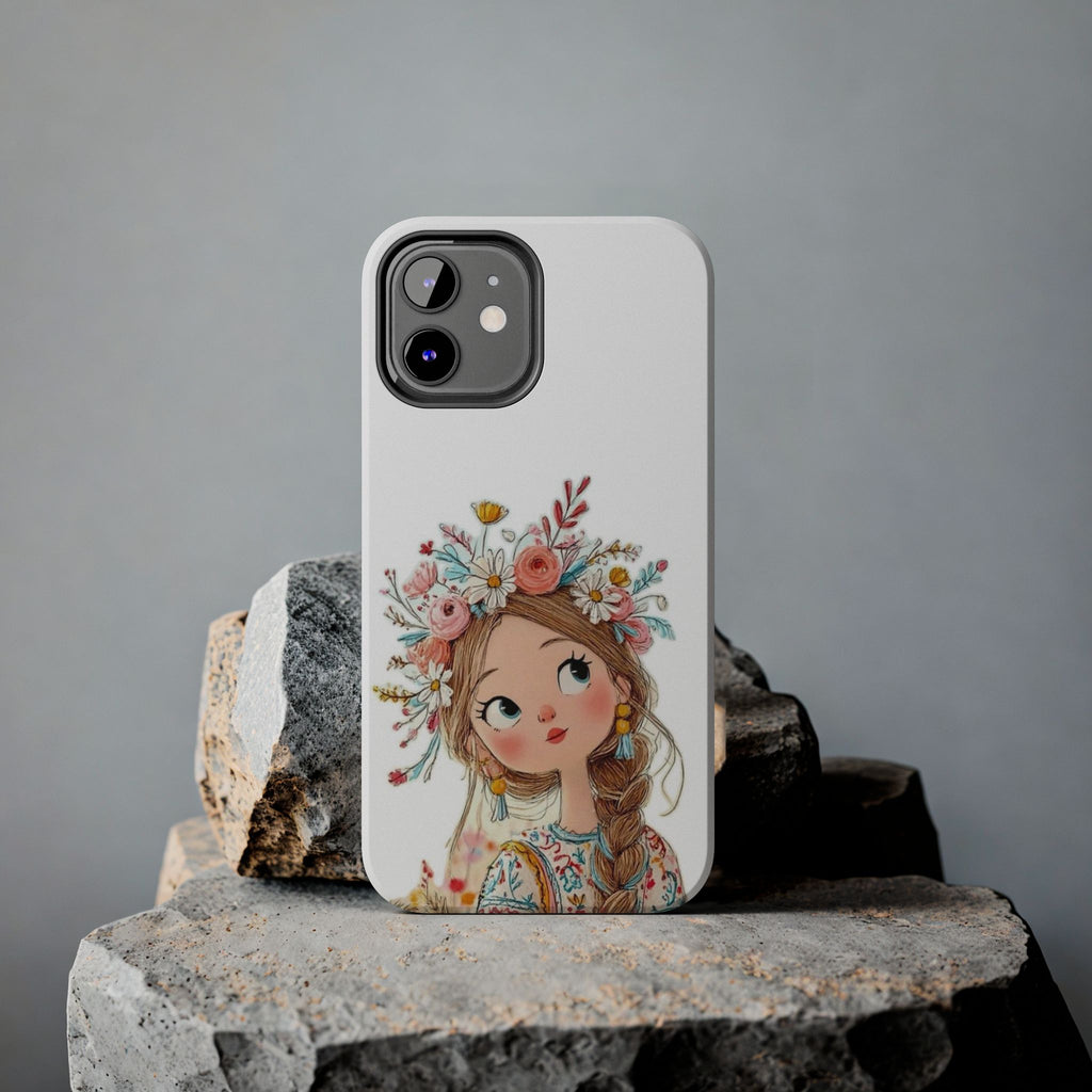 Floral Boho Girl Tough Phone Case — Cute Flower Crown Protection