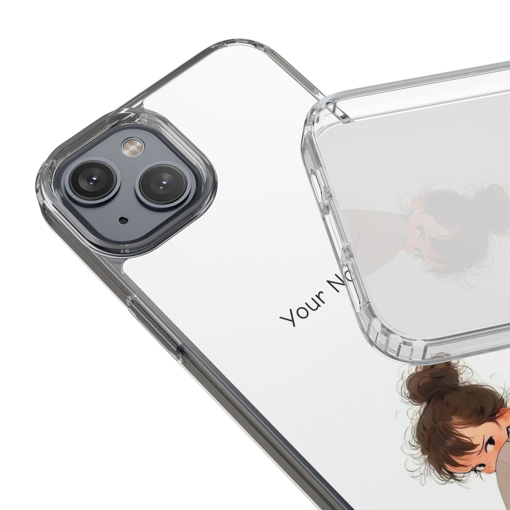 Personalized Clear Phone Case — Cute Girl Illustration with Custom Name
