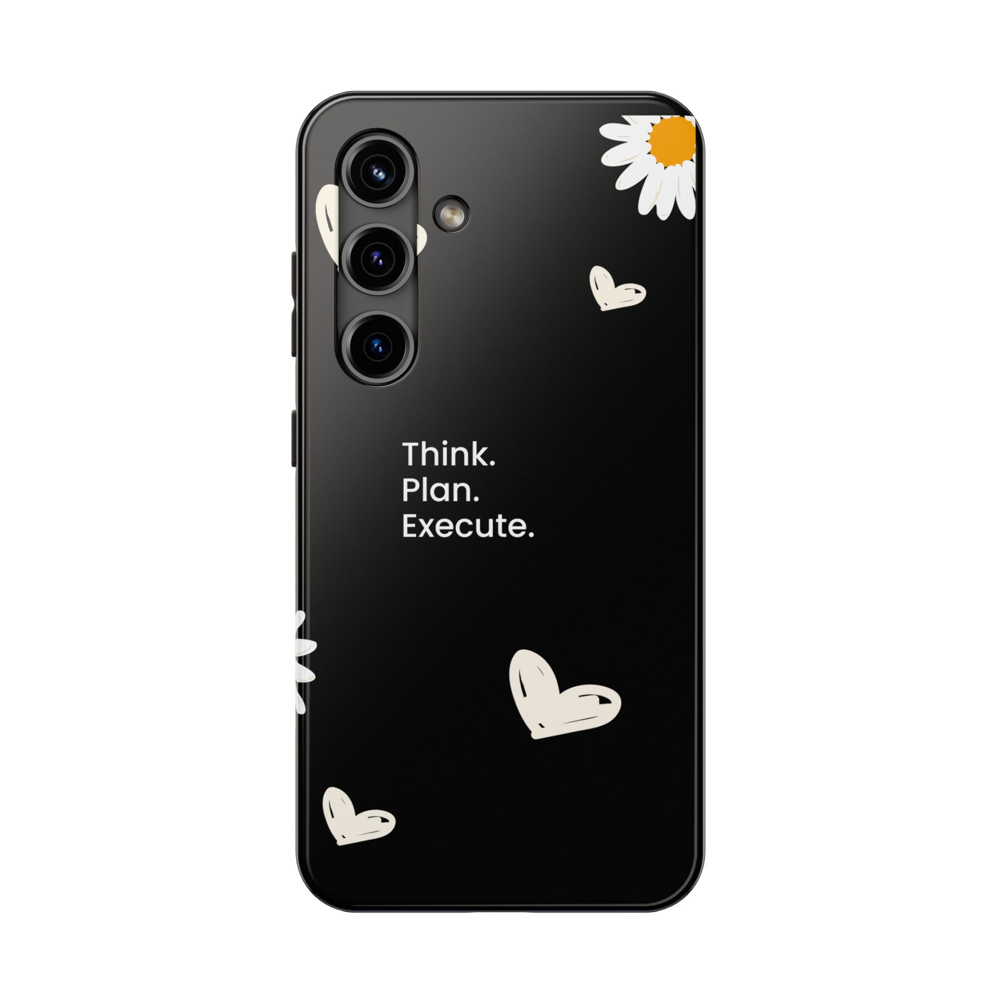 Think. Plan. Execute. Black Floral Tough Phone Case