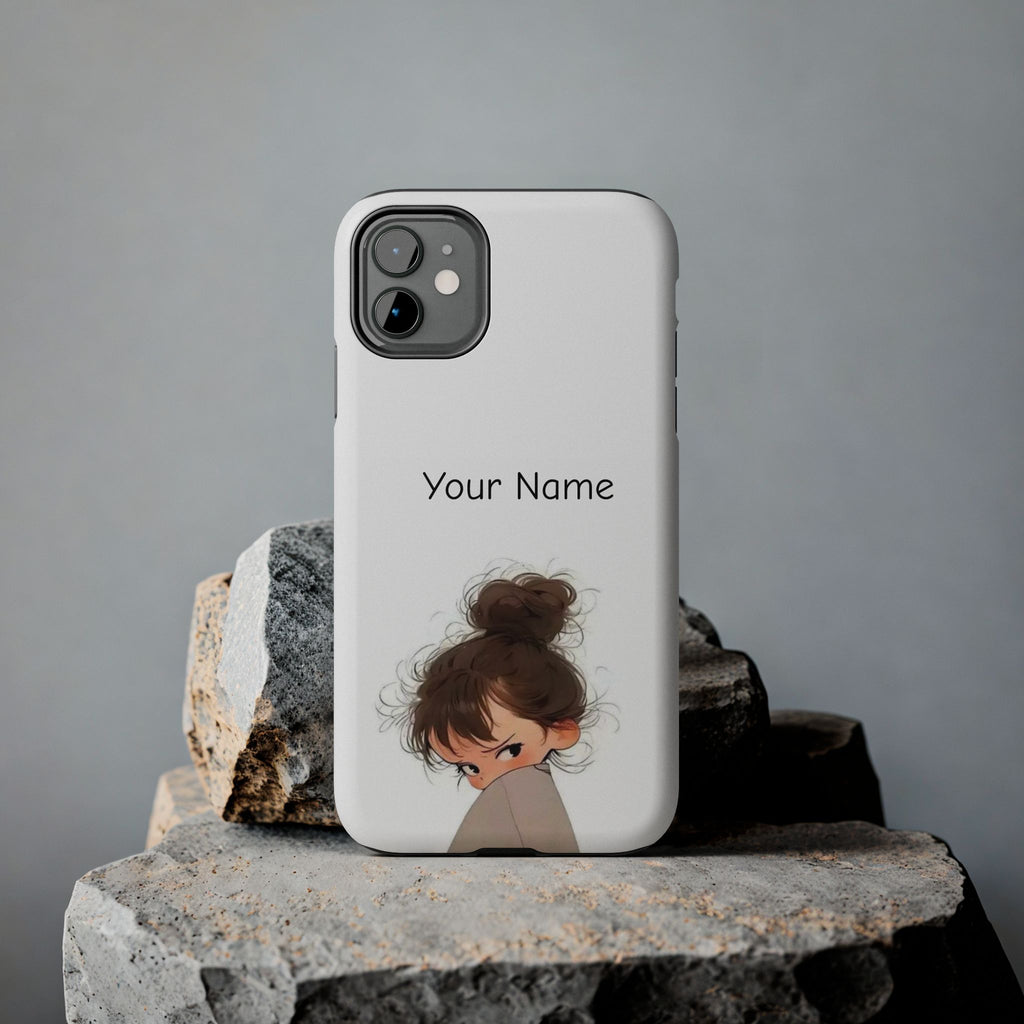 Personalized Cute Girl Tough Phone Case — Custom Name Protective iPhone Case