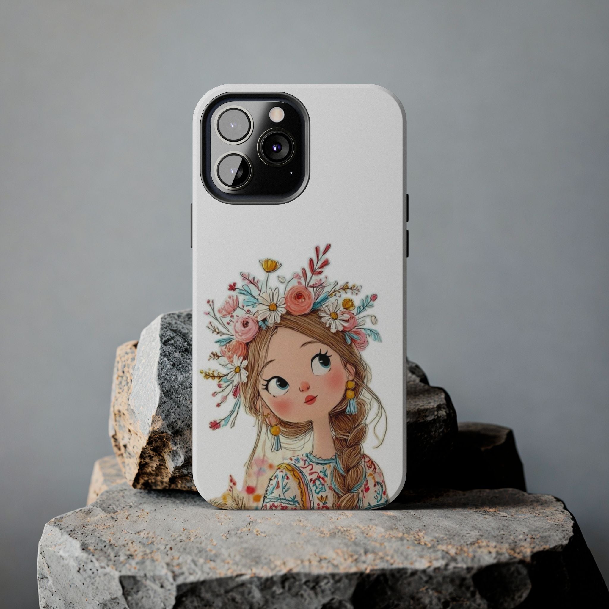 Floral Boho Girl Tough Phone Case — Cute Flower Crown Protection