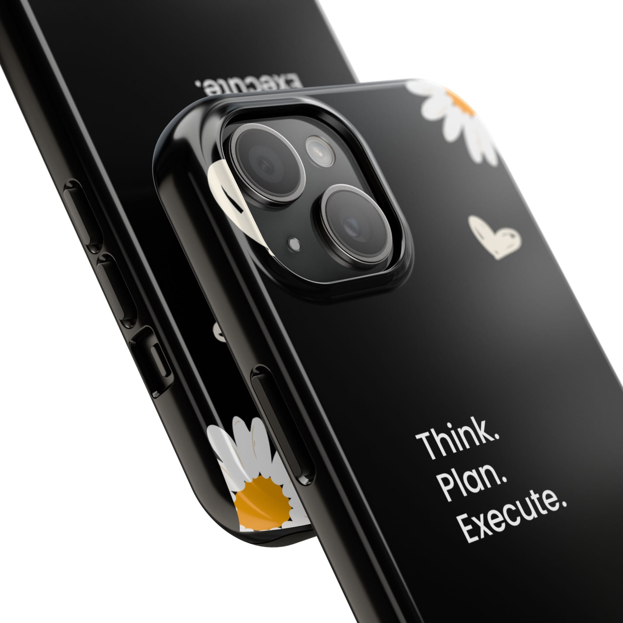 Think. Plan. Execute. Black Floral Tough Phone Case