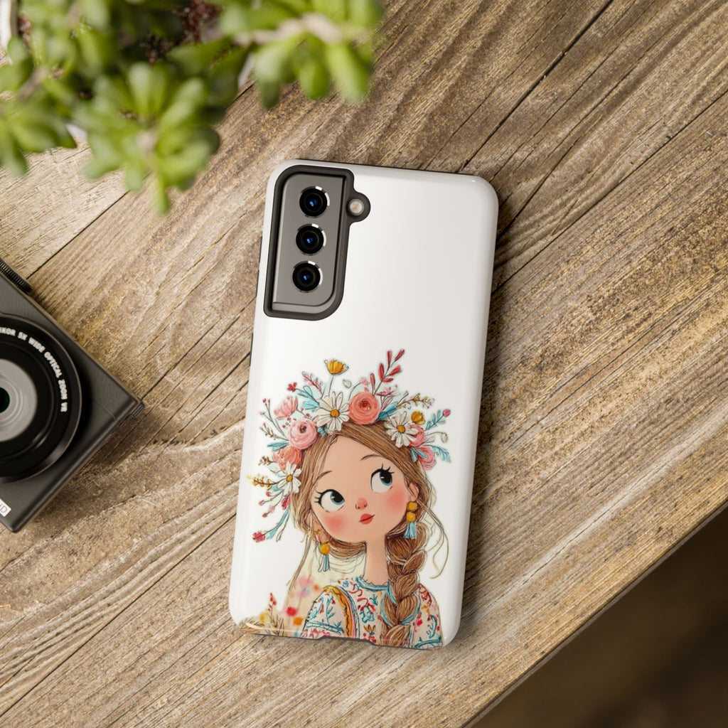 Floral Boho Girl Tough Phone Case — Cute Flower Crown Protection