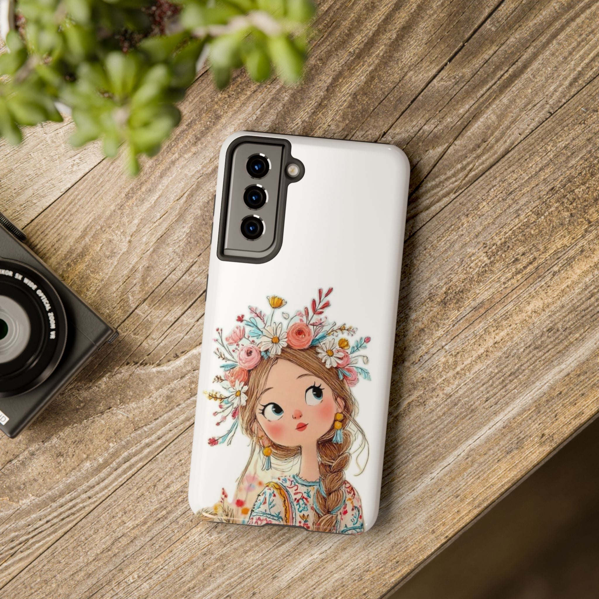 Floral Boho Girl Tough Phone Case — Cute Flower Crown Protection