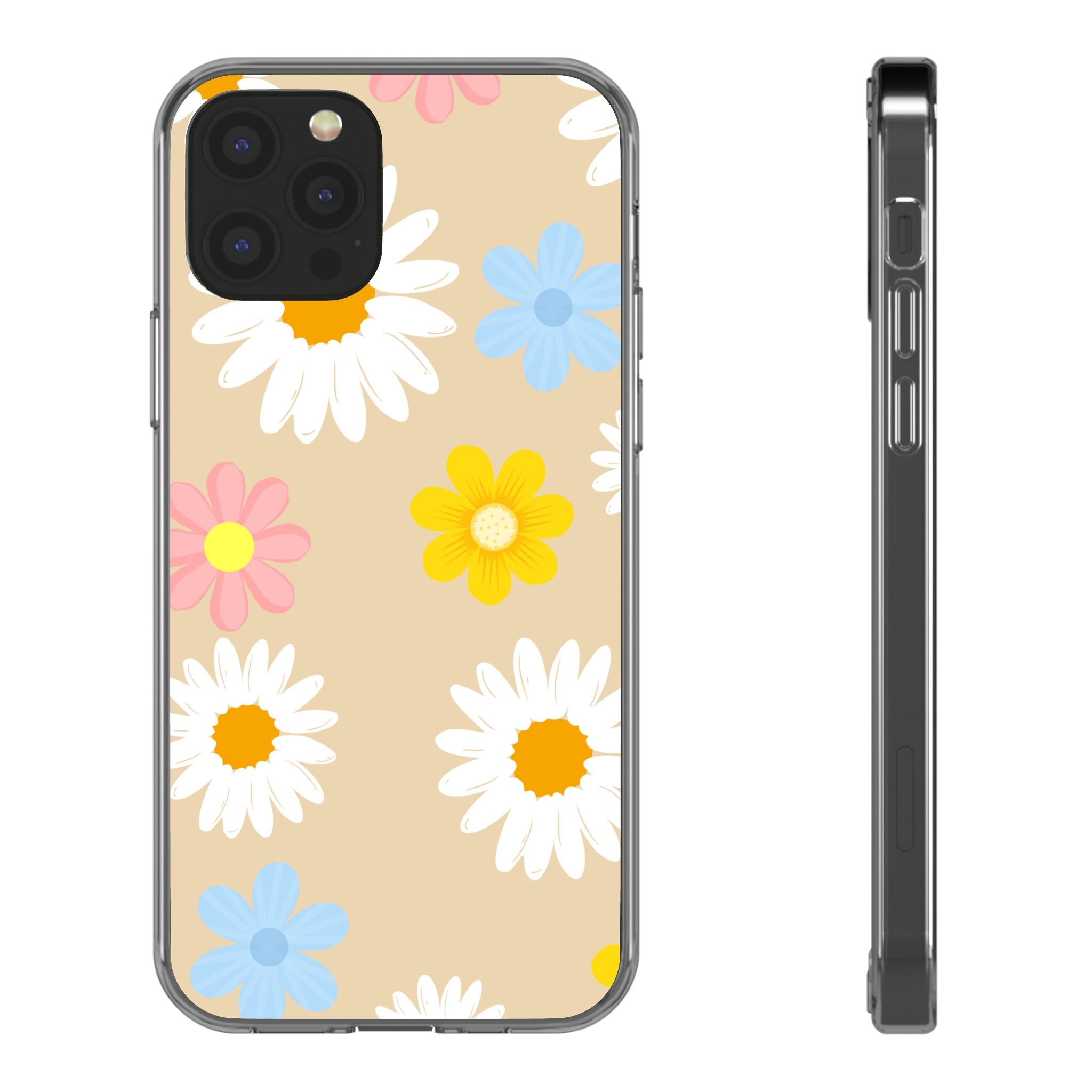 Daisy Floral Clear Phone Case — Pastel Flowers Protective iPhone Cover