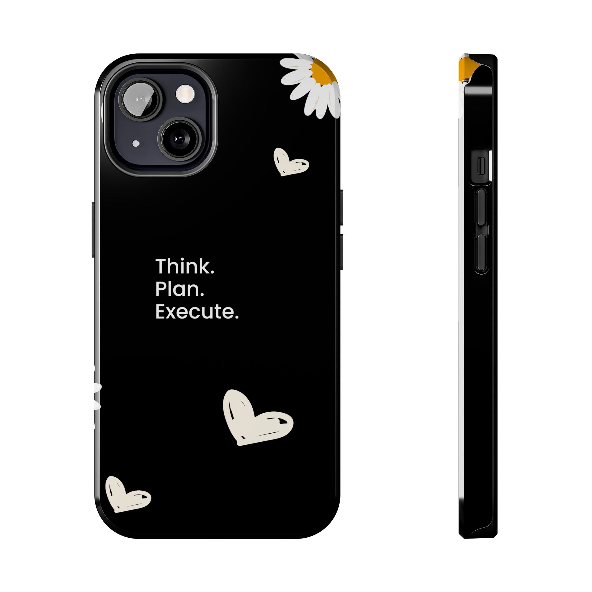 Think. Plan. Execute. Black Floral Tough Phone Case