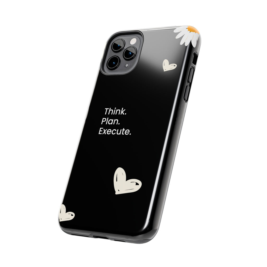 Think. Plan. Execute. Black Floral Tough Phone Case