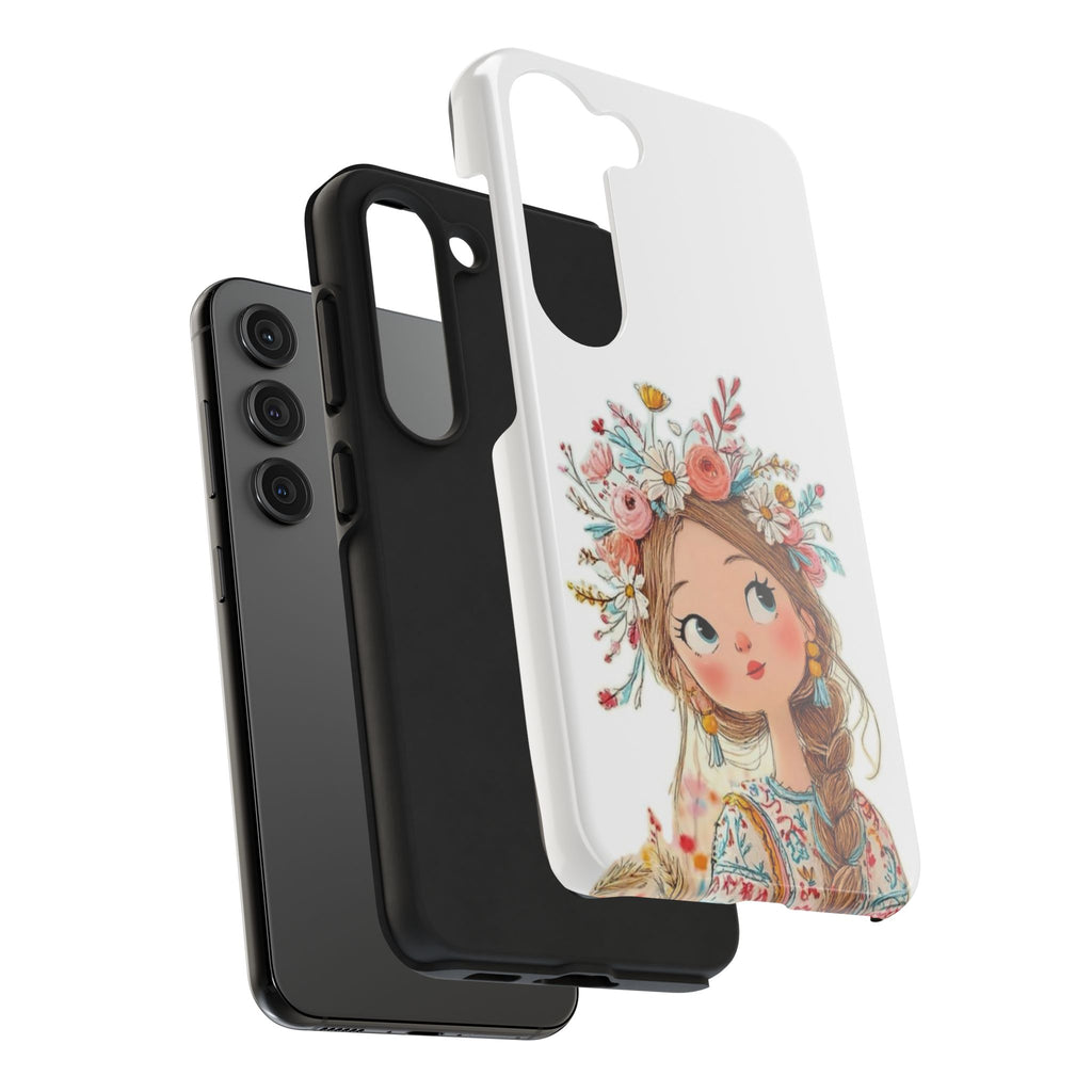Floral Boho Girl Tough Phone Case — Cute Flower Crown Protection