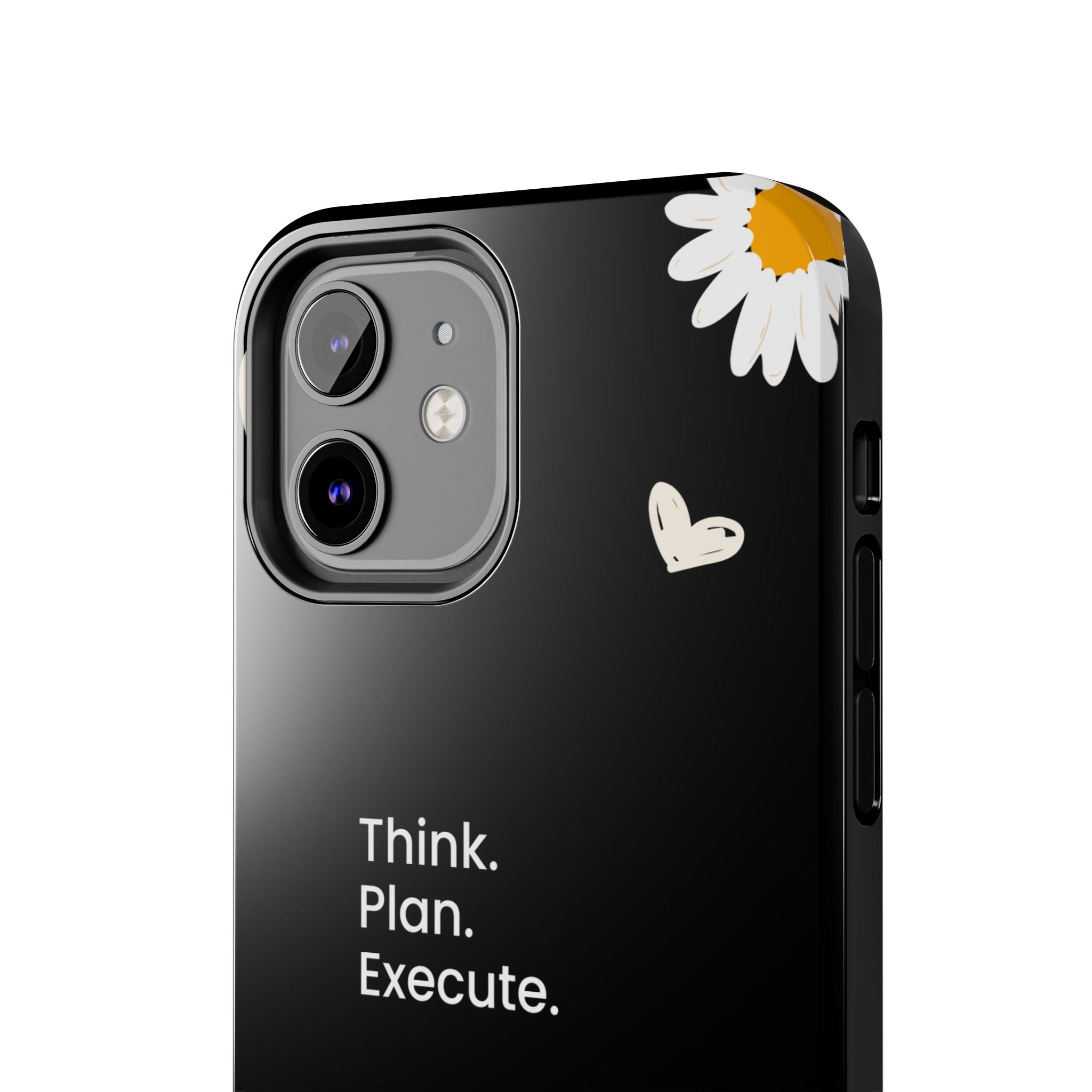 Think. Plan. Execute. Black Floral Tough Phone Case