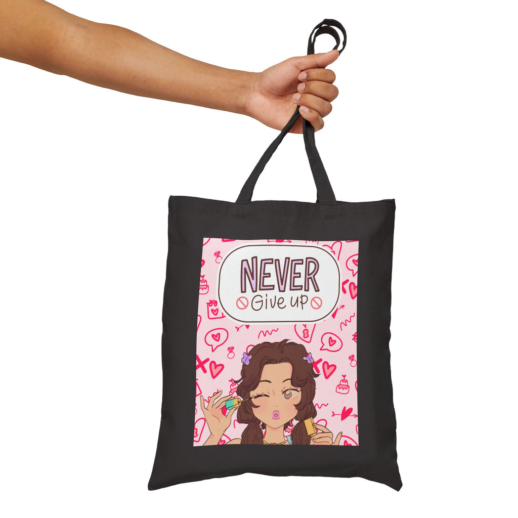 Never Give Up Tote Bag — Cute Motivational Canvas Tote for Women