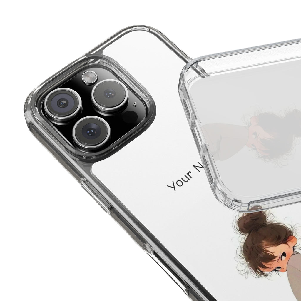Personalized Clear Phone Case — Cute Girl Illustration with Custom Name
