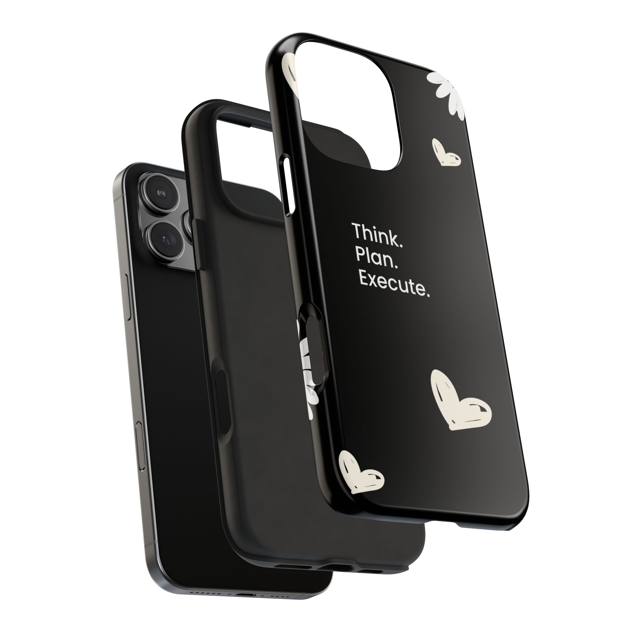 Think. Plan. Execute. Black Floral Tough Phone Case