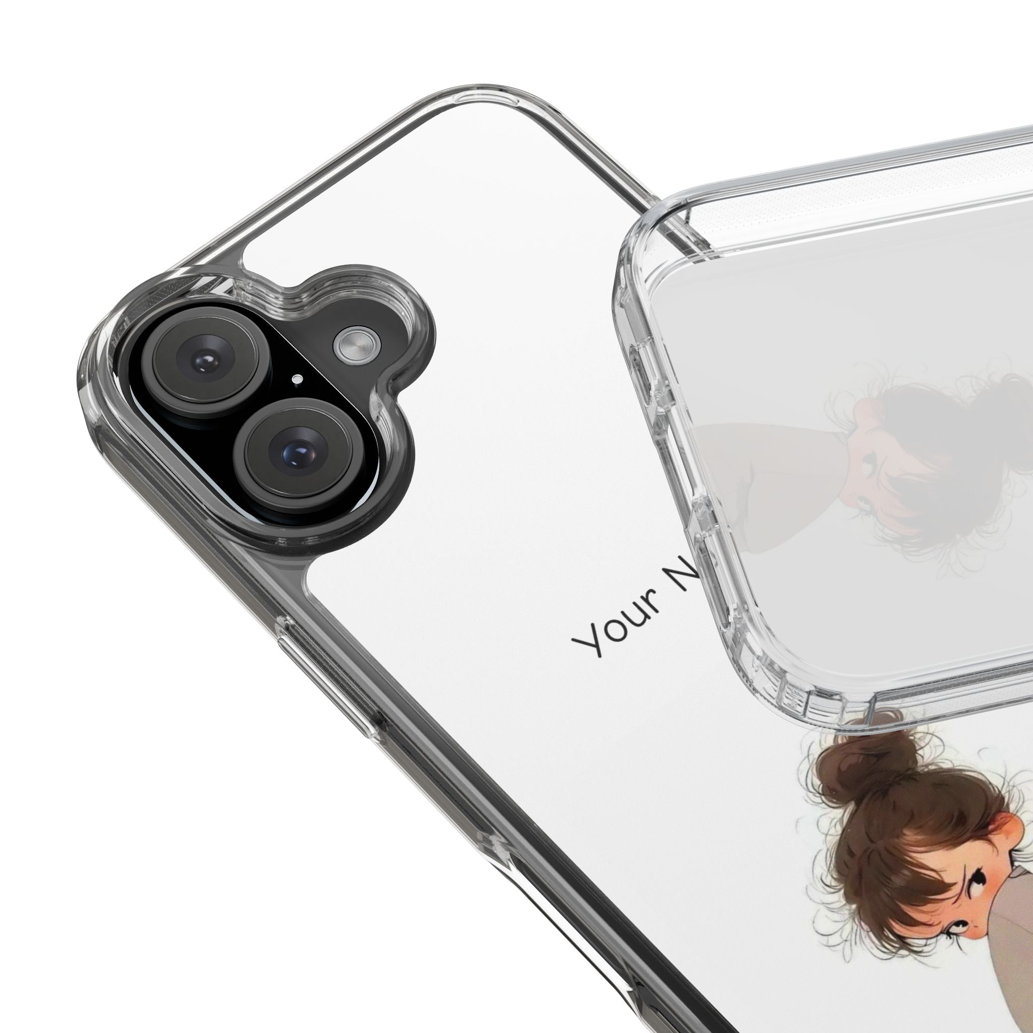 Personalized Clear Phone Case — Cute Girl Illustration with Custom Name