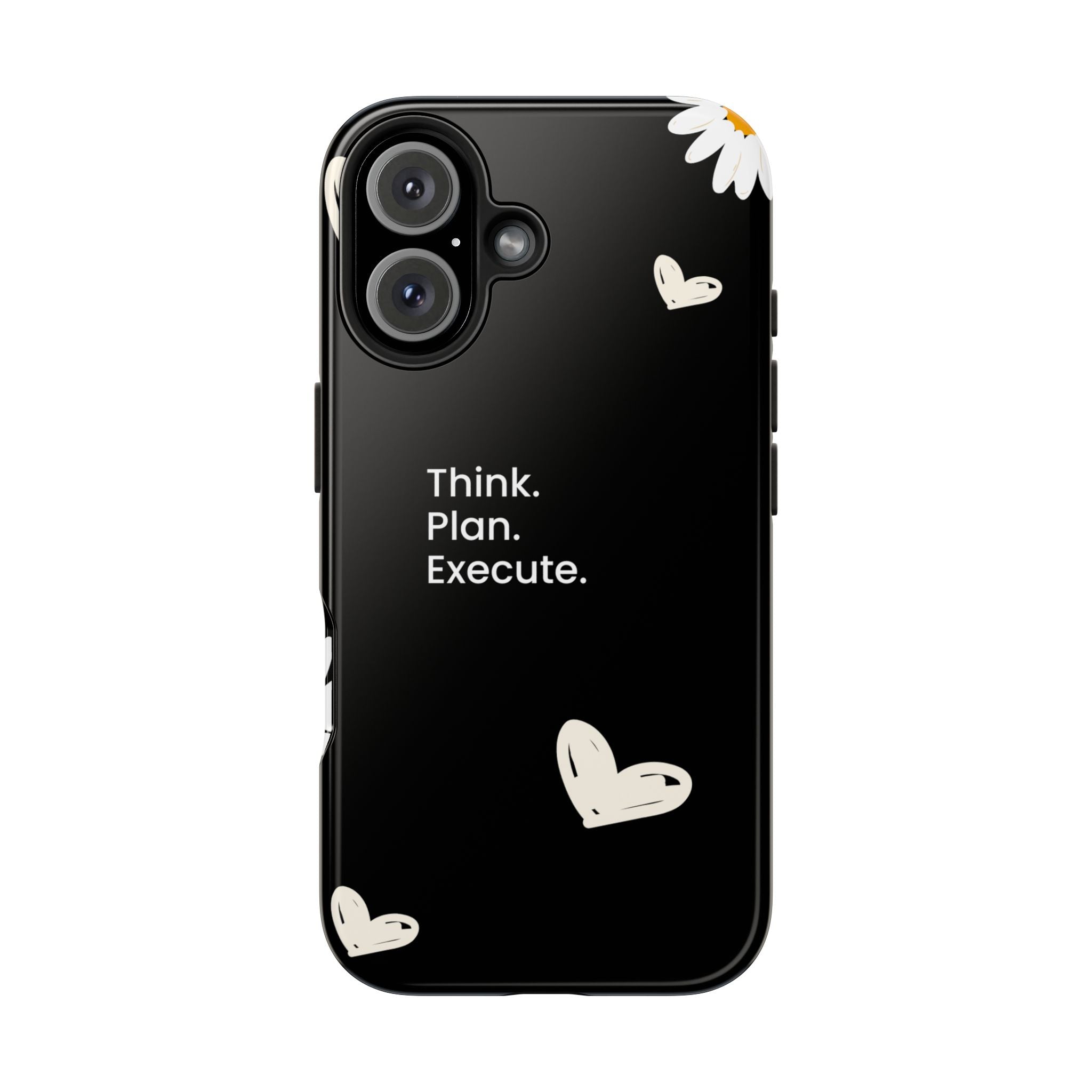 Think. Plan. Execute. Black Floral Tough Phone Case