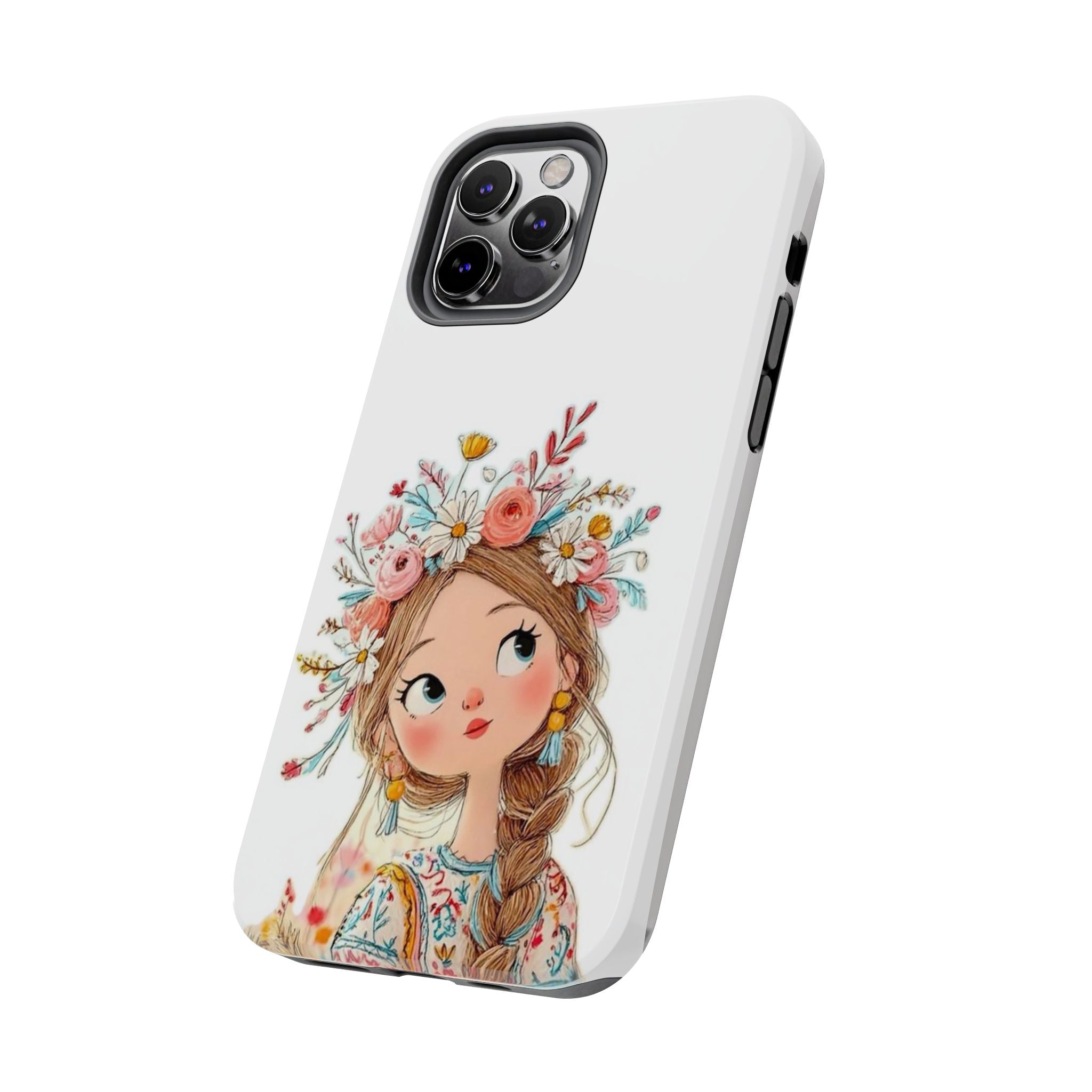 Floral Boho Girl Tough Phone Case — Cute Flower Crown Protection