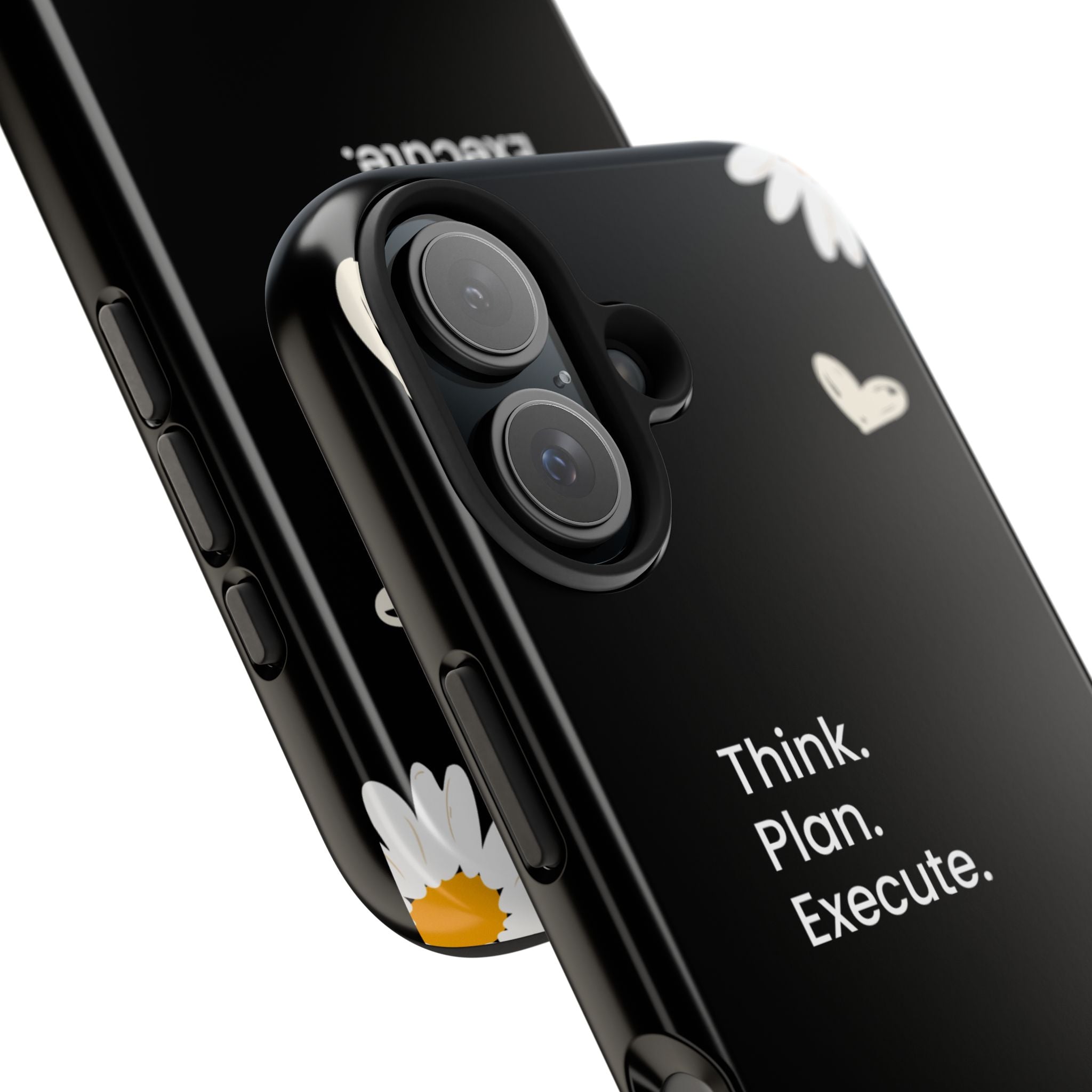 Think. Plan. Execute. Black Floral Tough Phone Case