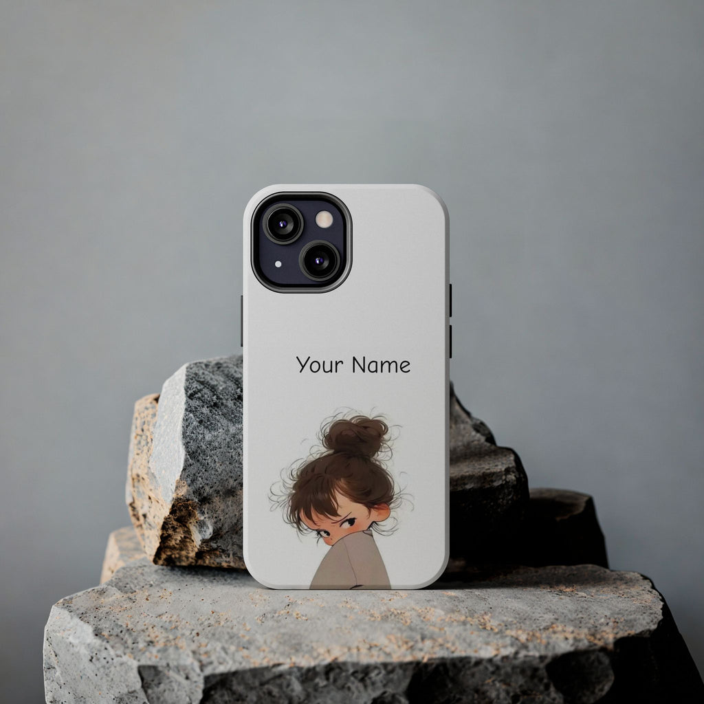 Personalized Cute Girl Tough Phone Case — Custom Name Protective iPhone Case