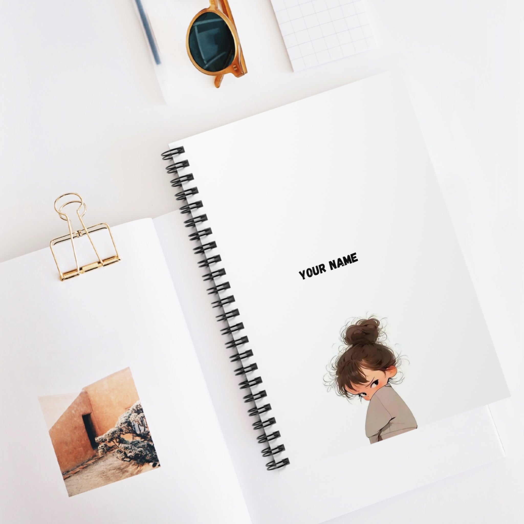 Cute Girl Personalized Spiral Notebook — Custom Name Ruled Journal for School & Gifts