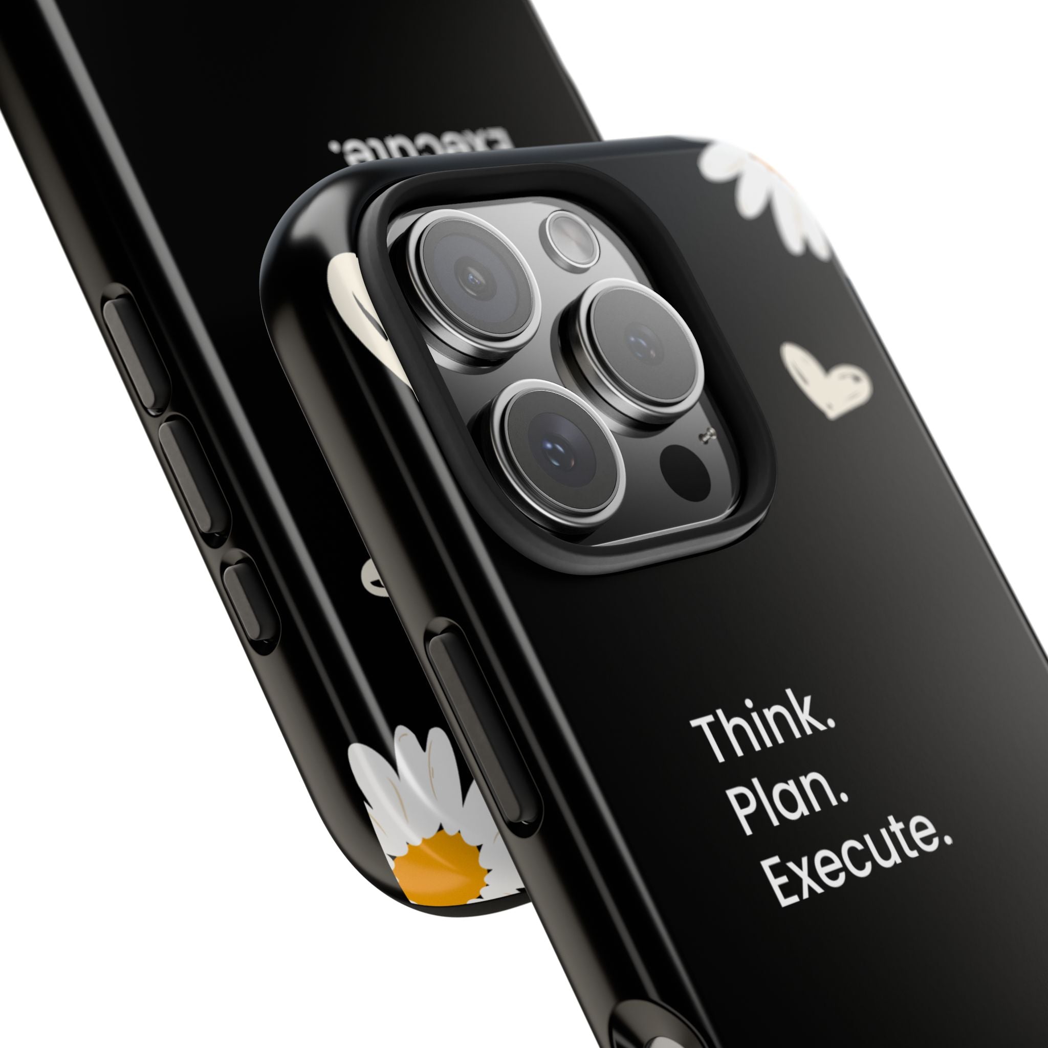 Think. Plan. Execute. Black Floral Tough Phone Case
