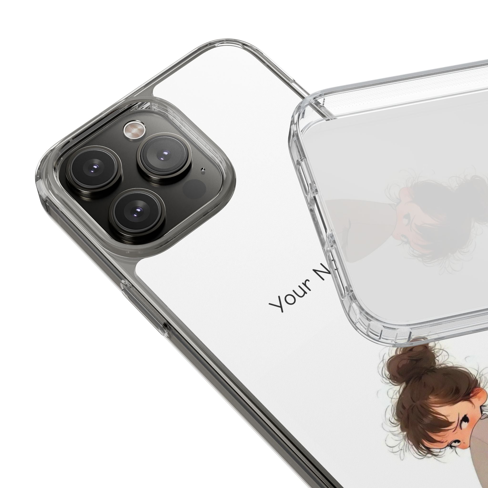 Personalized Clear Phone Case — Cute Girl Illustration with Custom Name
