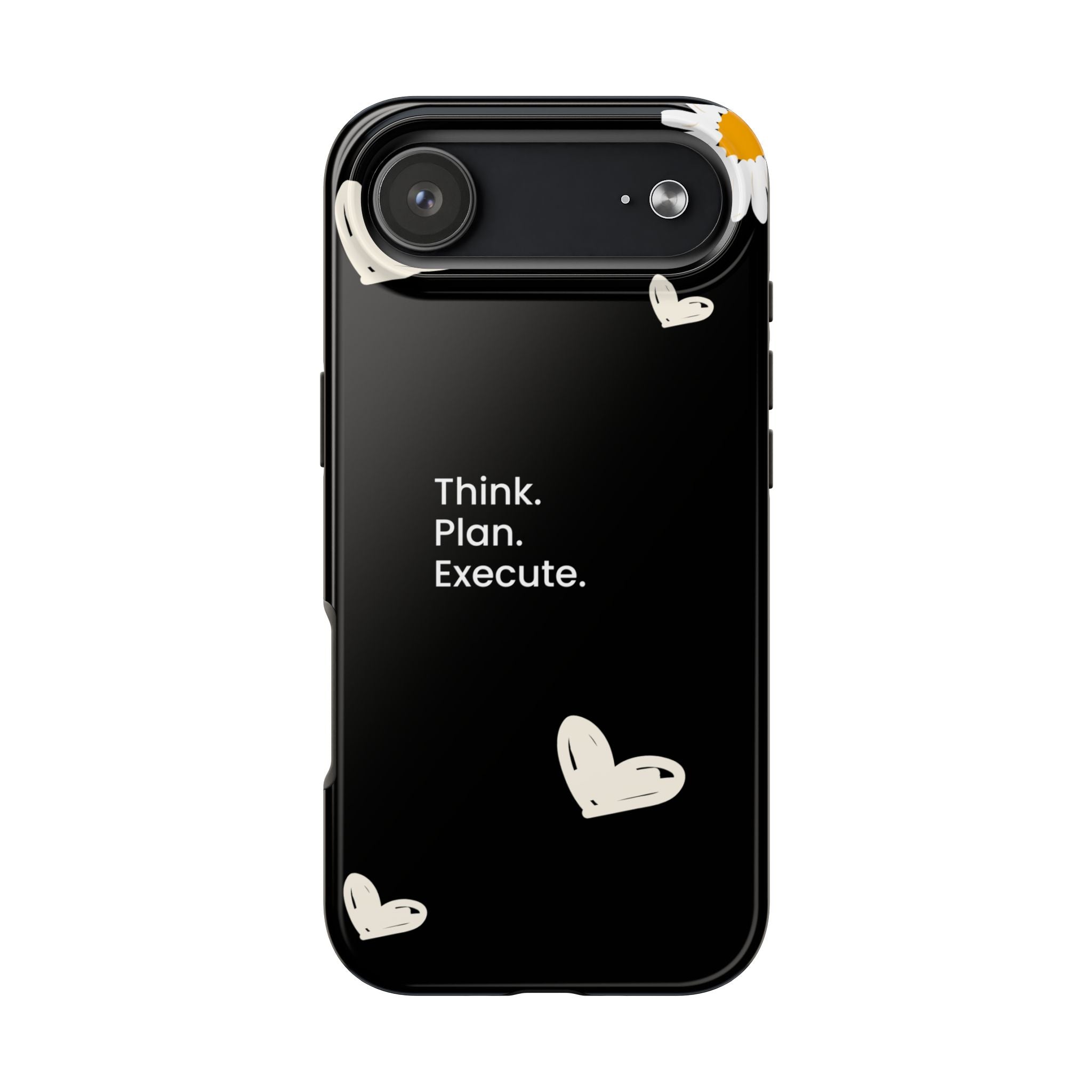 Think. Plan. Execute. Black Floral Tough Phone Case