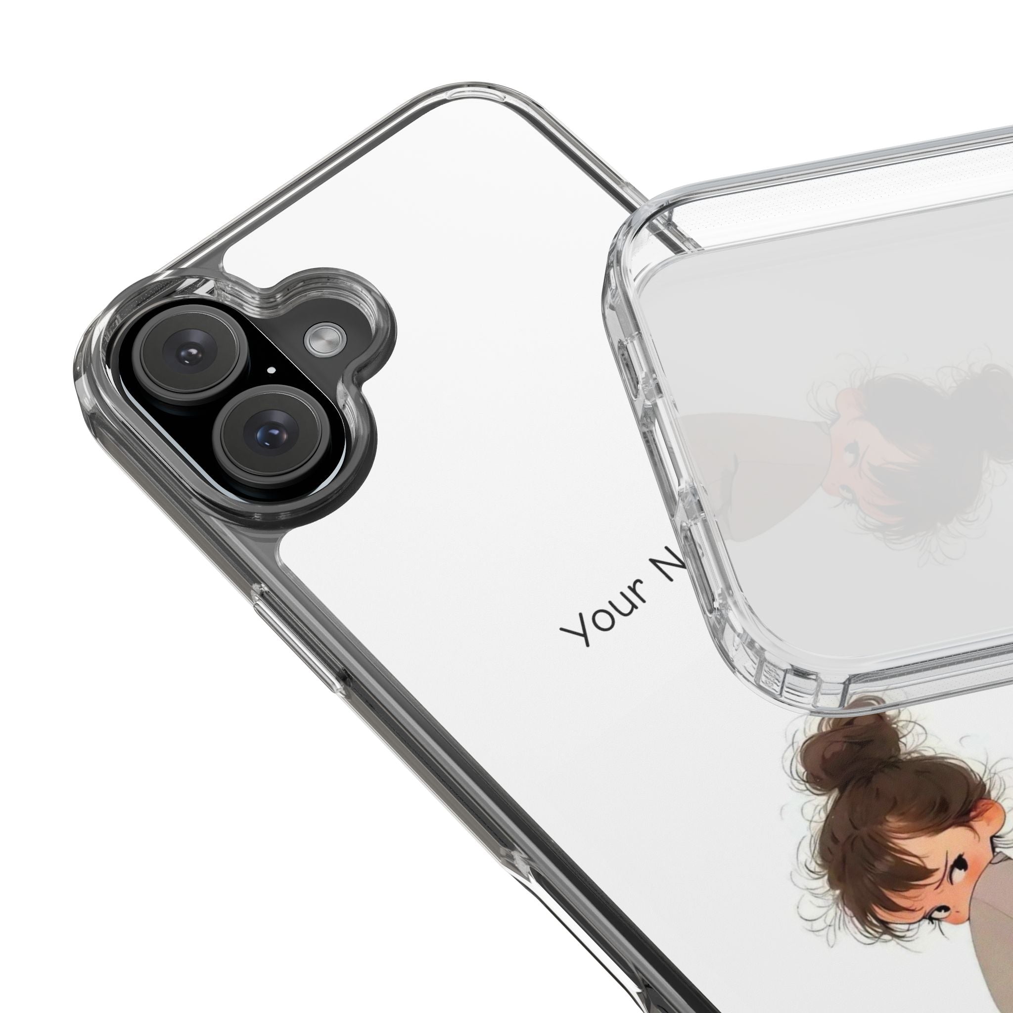Personalized Clear Phone Case — Cute Girl Illustration with Custom Name
