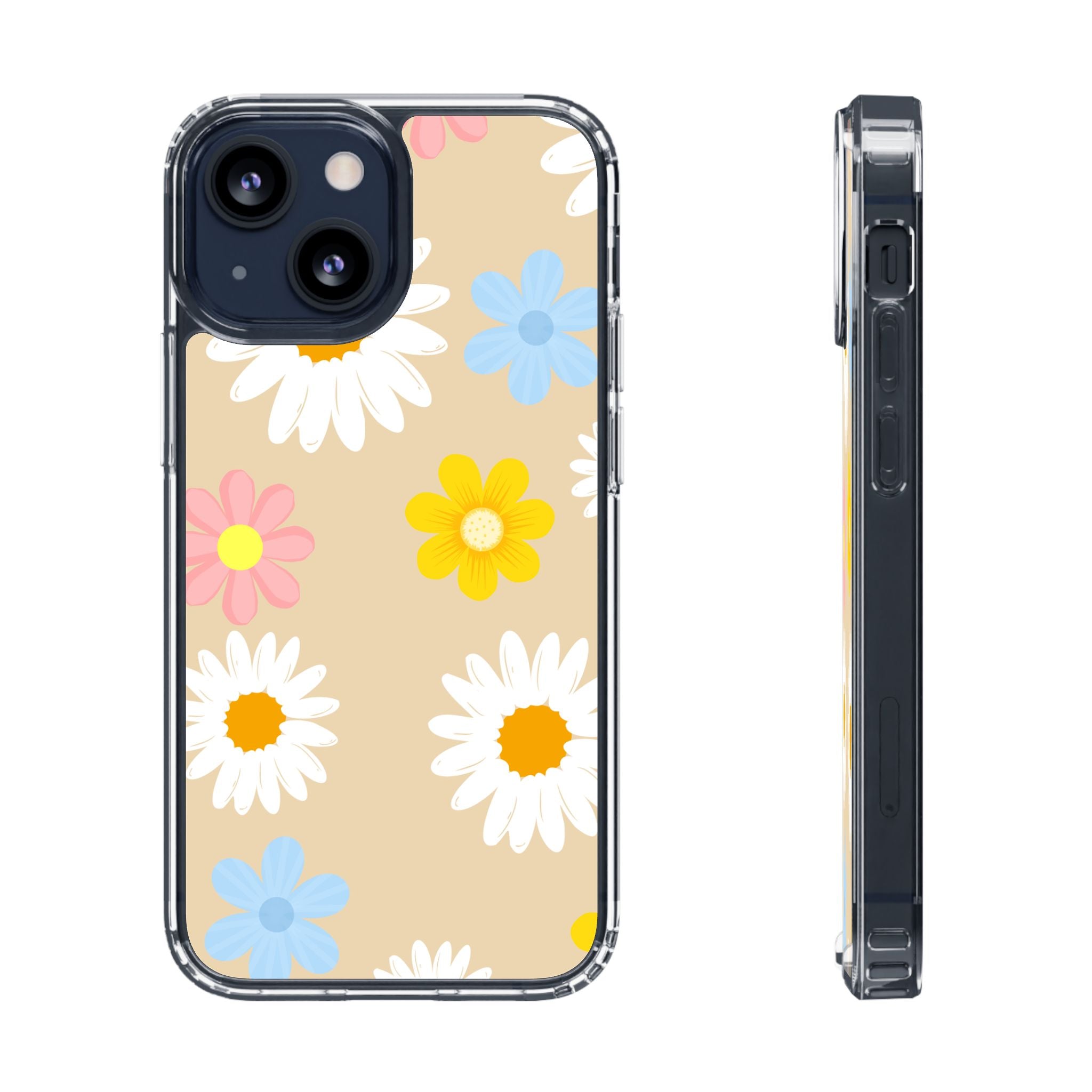 Daisy Floral Clear Phone Case — Pastel Flowers Protective iPhone Cover