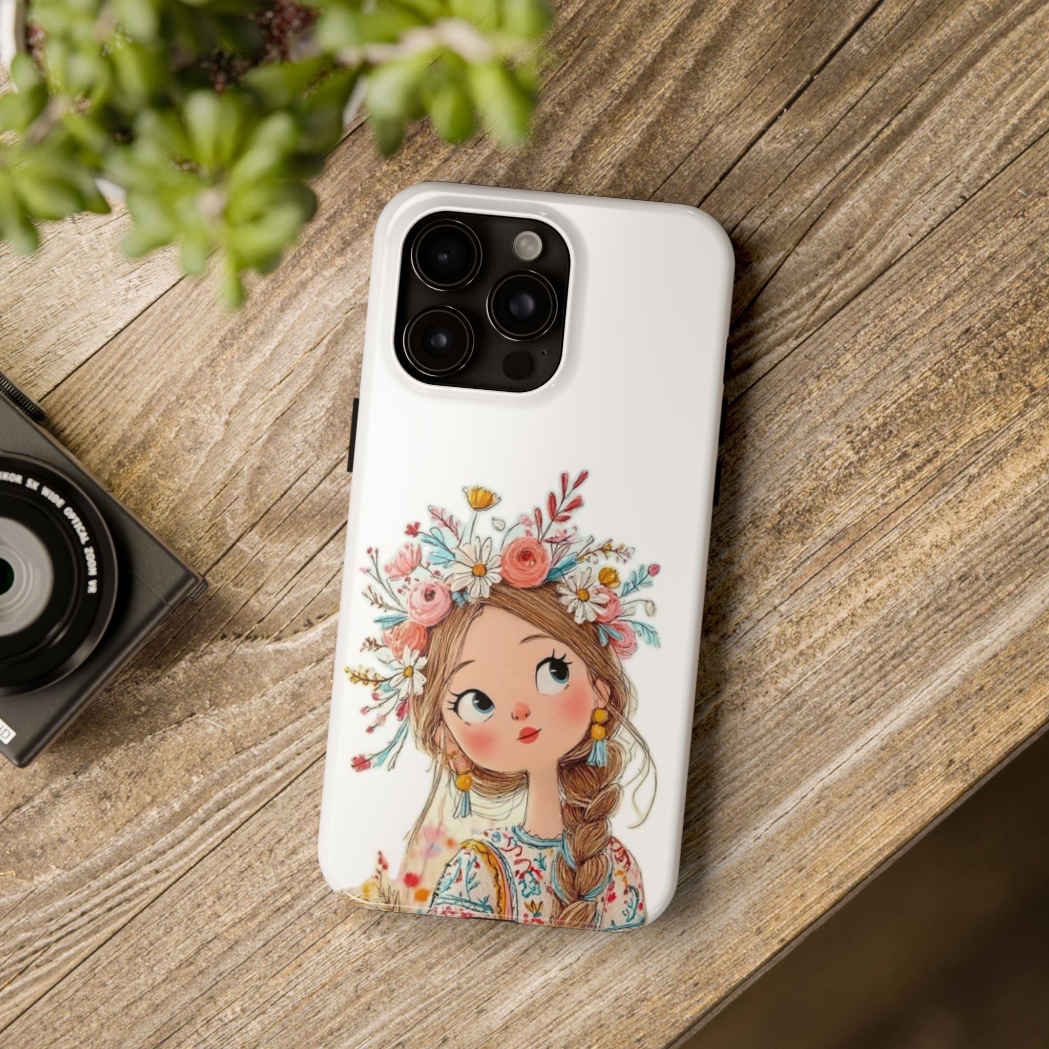 Floral Boho Girl Tough Phone Case — Cute Flower Crown Protection