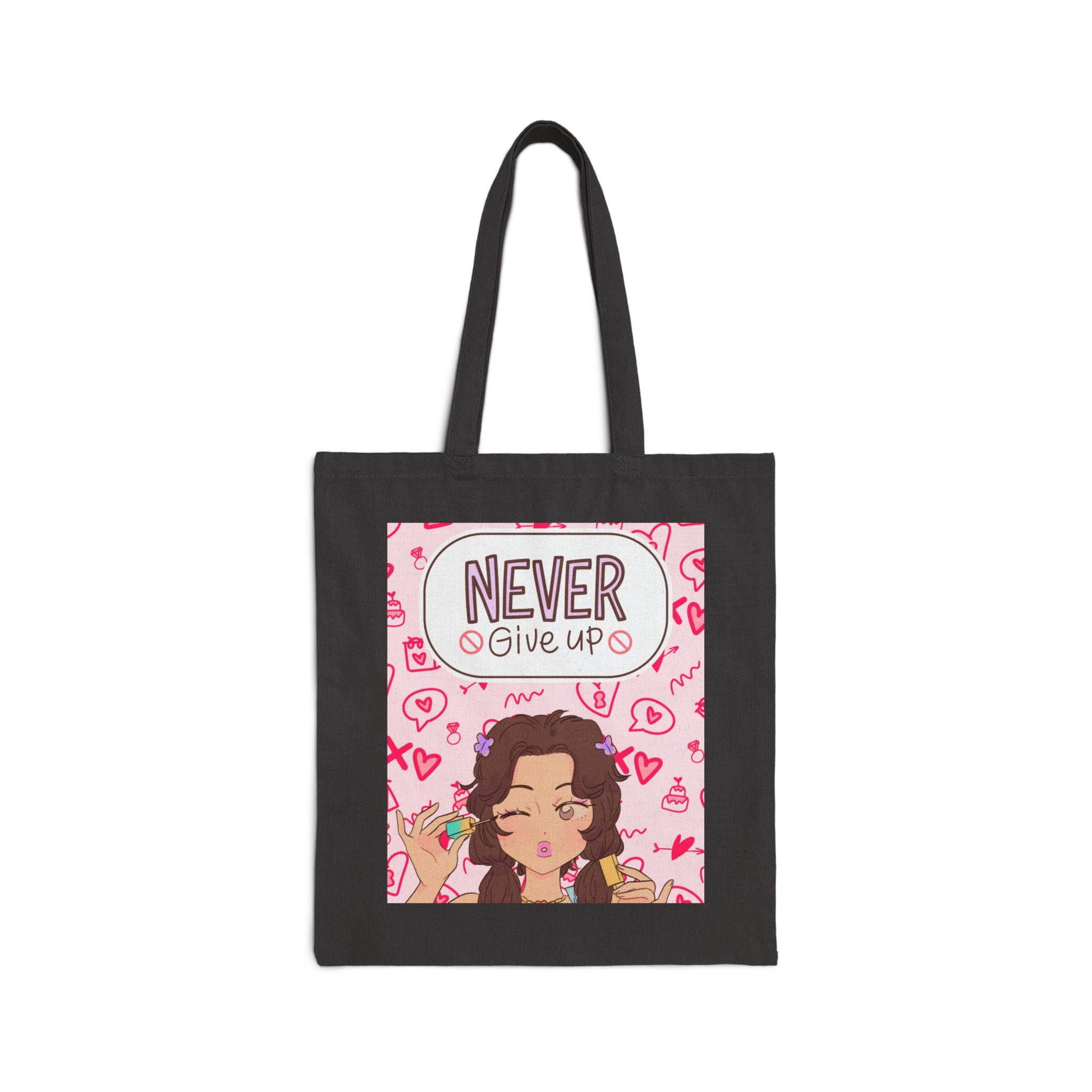 Never Give Up Tote Bag — Cute Motivational Canvas Tote for Women