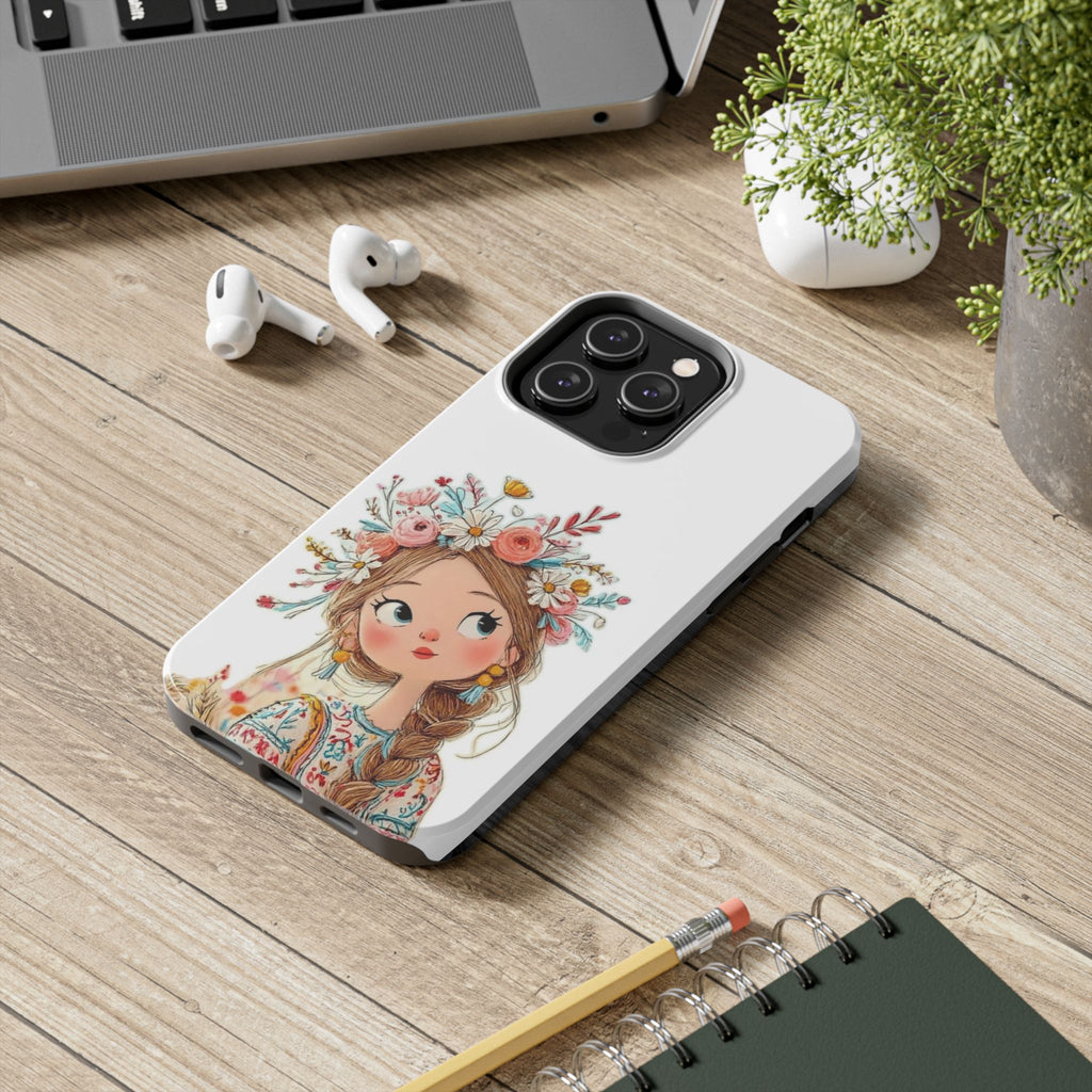 Floral Boho Girl Tough Phone Case — Cute Flower Crown Protection