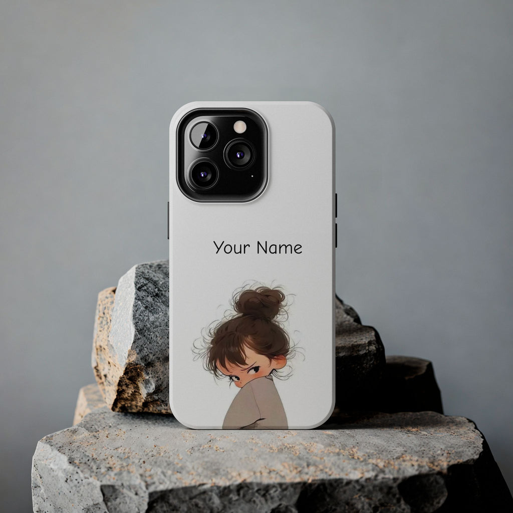 Personalized Cute Girl Tough Phone Case — Custom Name Protective iPhone Case