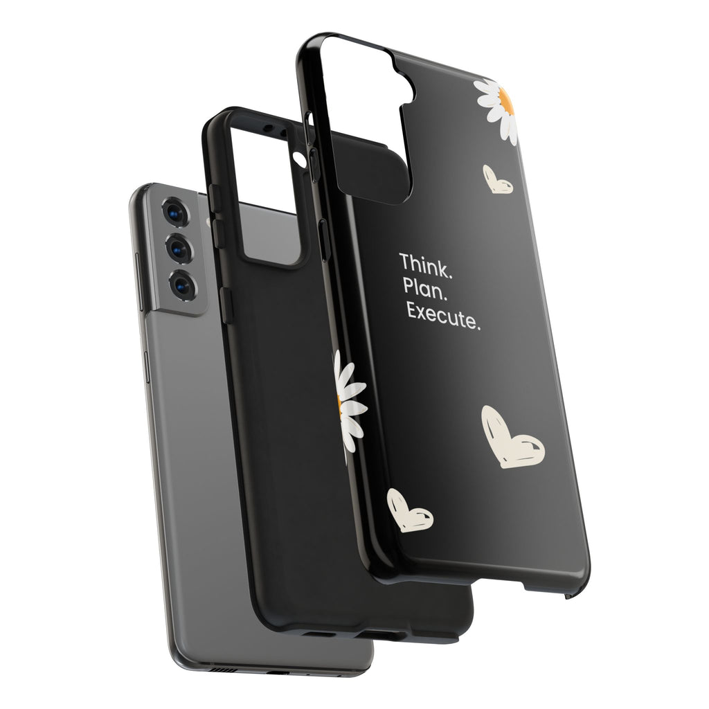 Think. Plan. Execute. Black Floral Tough Phone Case
