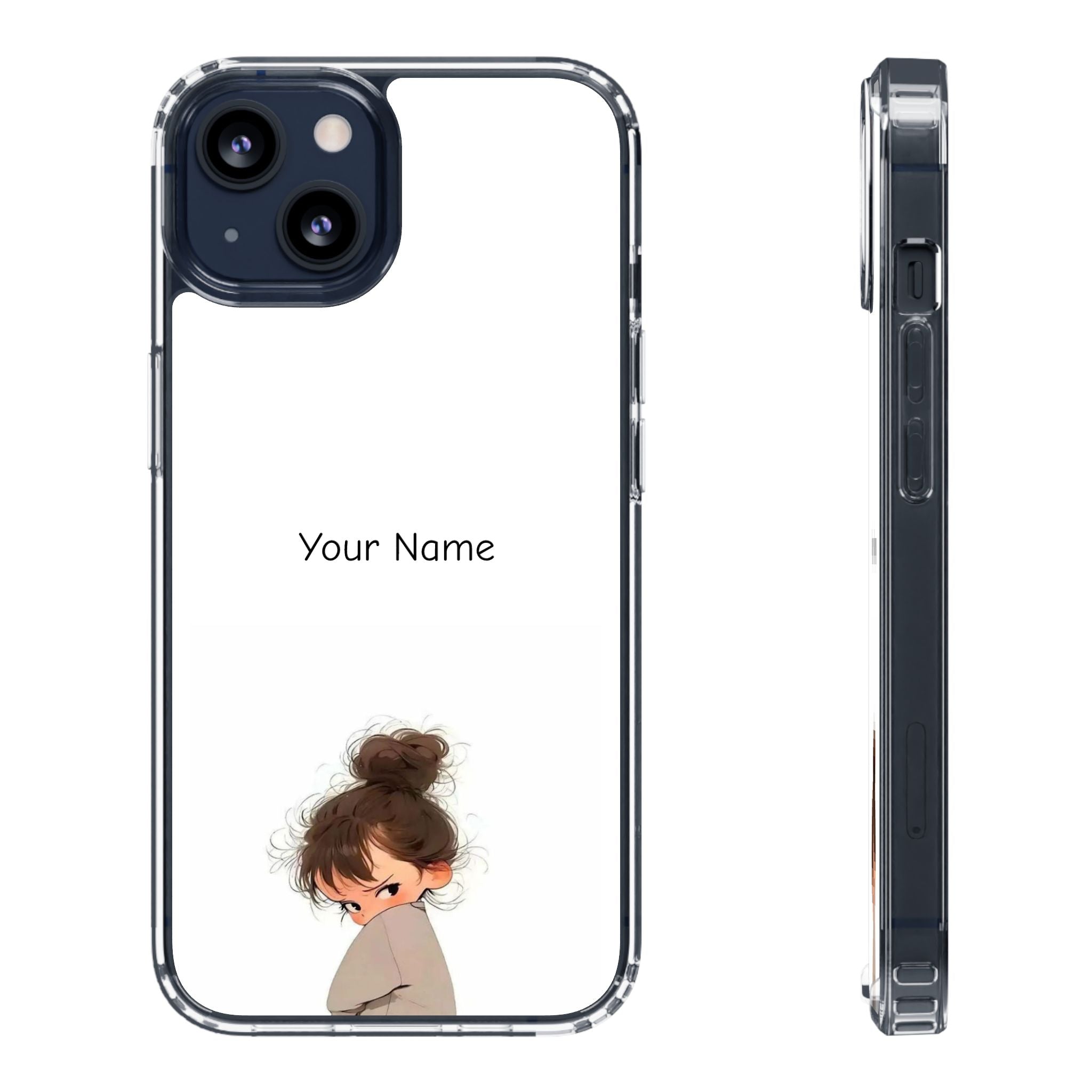 Personalized Clear Phone Case — Cute Girl Illustration with Custom Name