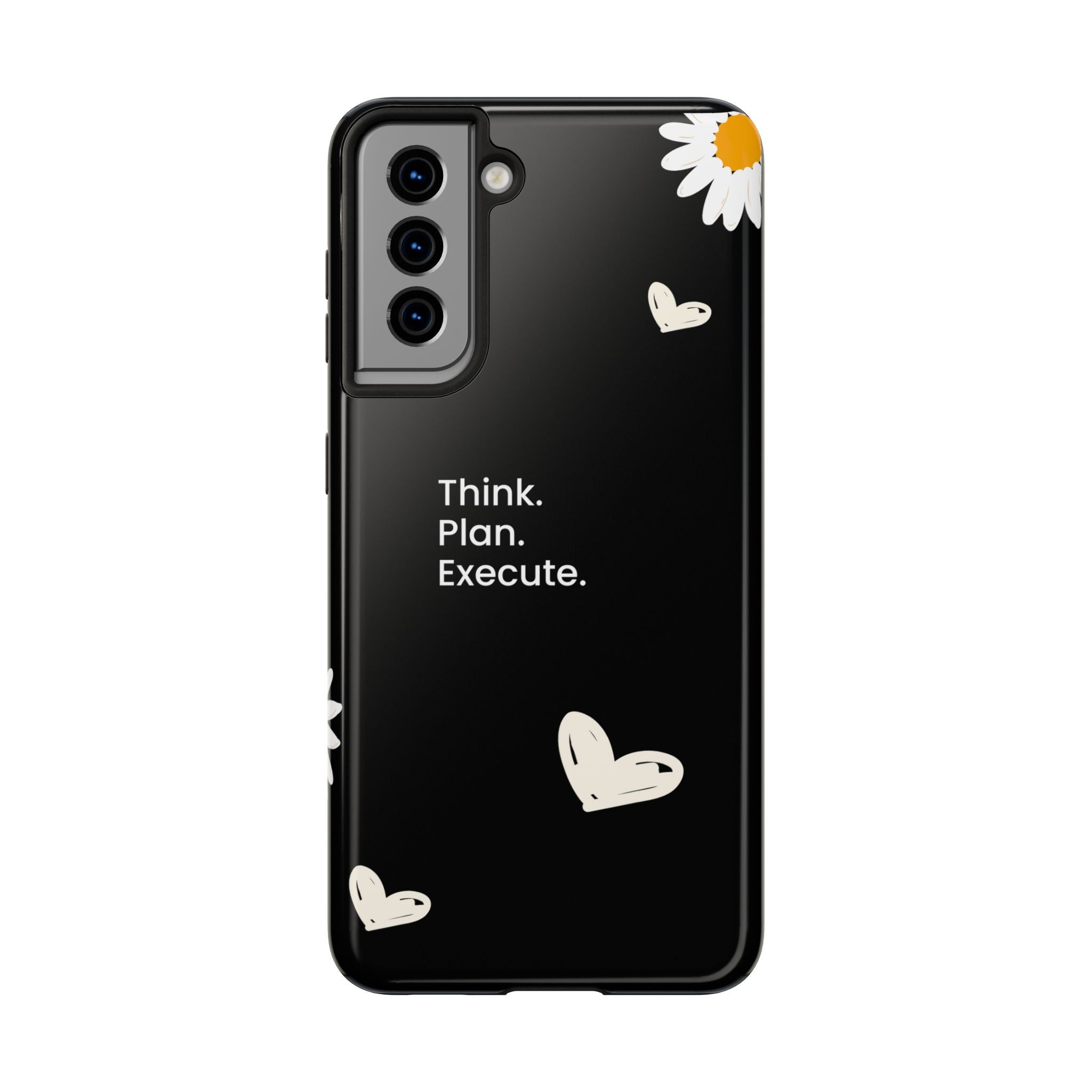 Think. Plan. Execute. Black Floral Tough Phone Case